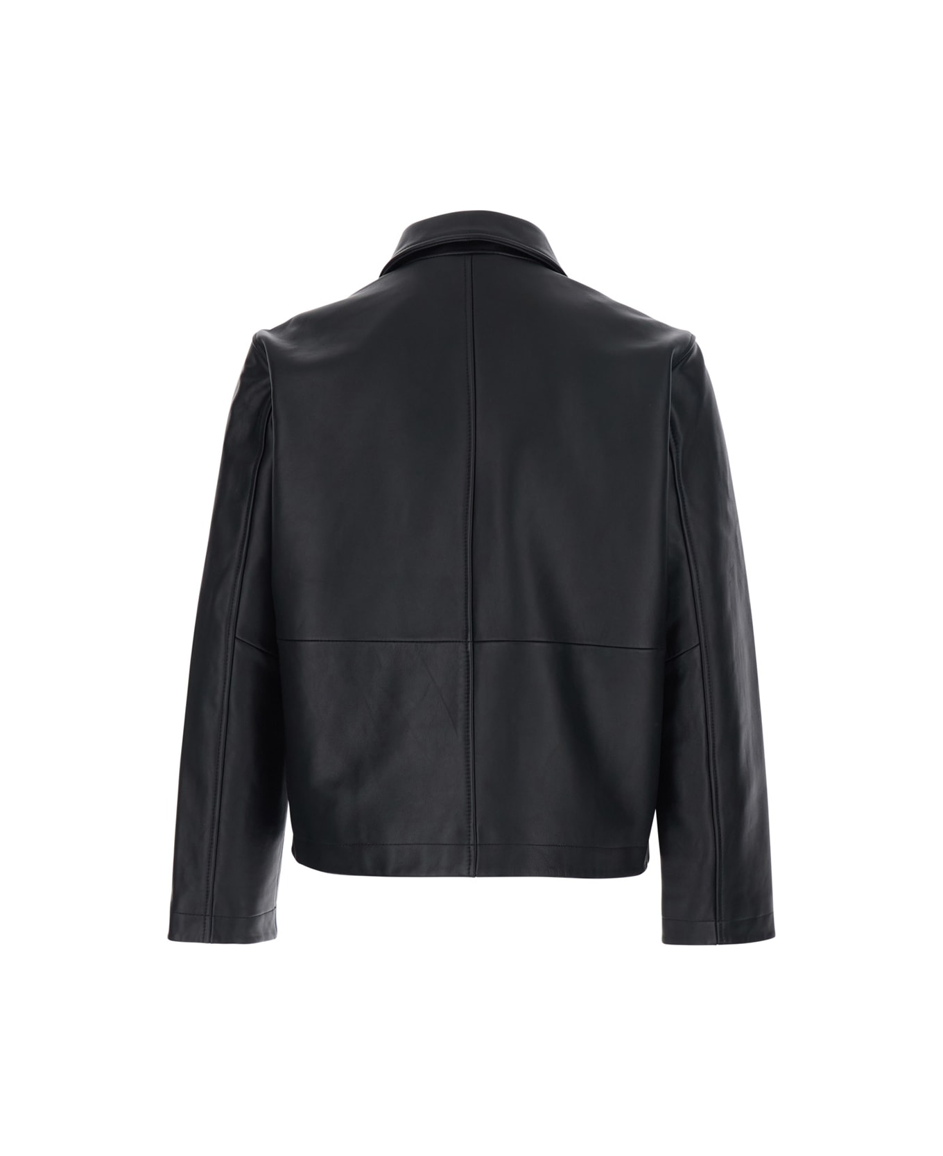Sunflower Black Crop Jacket With Classic Collar And Dropped Shoulders In Leather Man - Black
