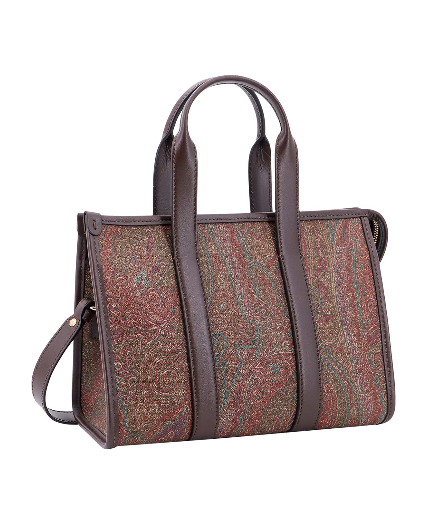 Etro Small Handle Bag Paisley Jacquard Fabric - Brown