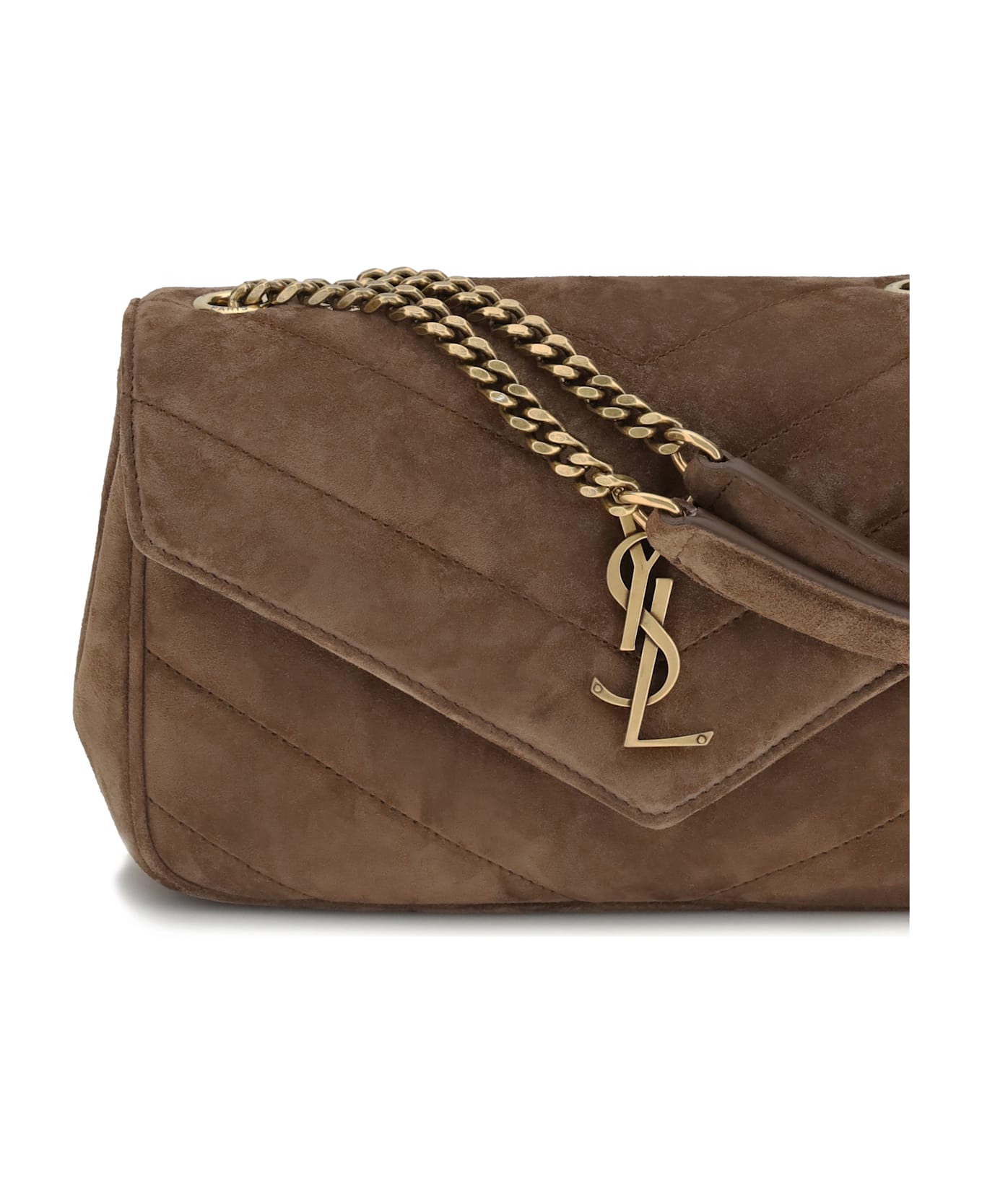Saint Laurent Small Loulou Shoulder Bag In Matelassé Suede - BROWN