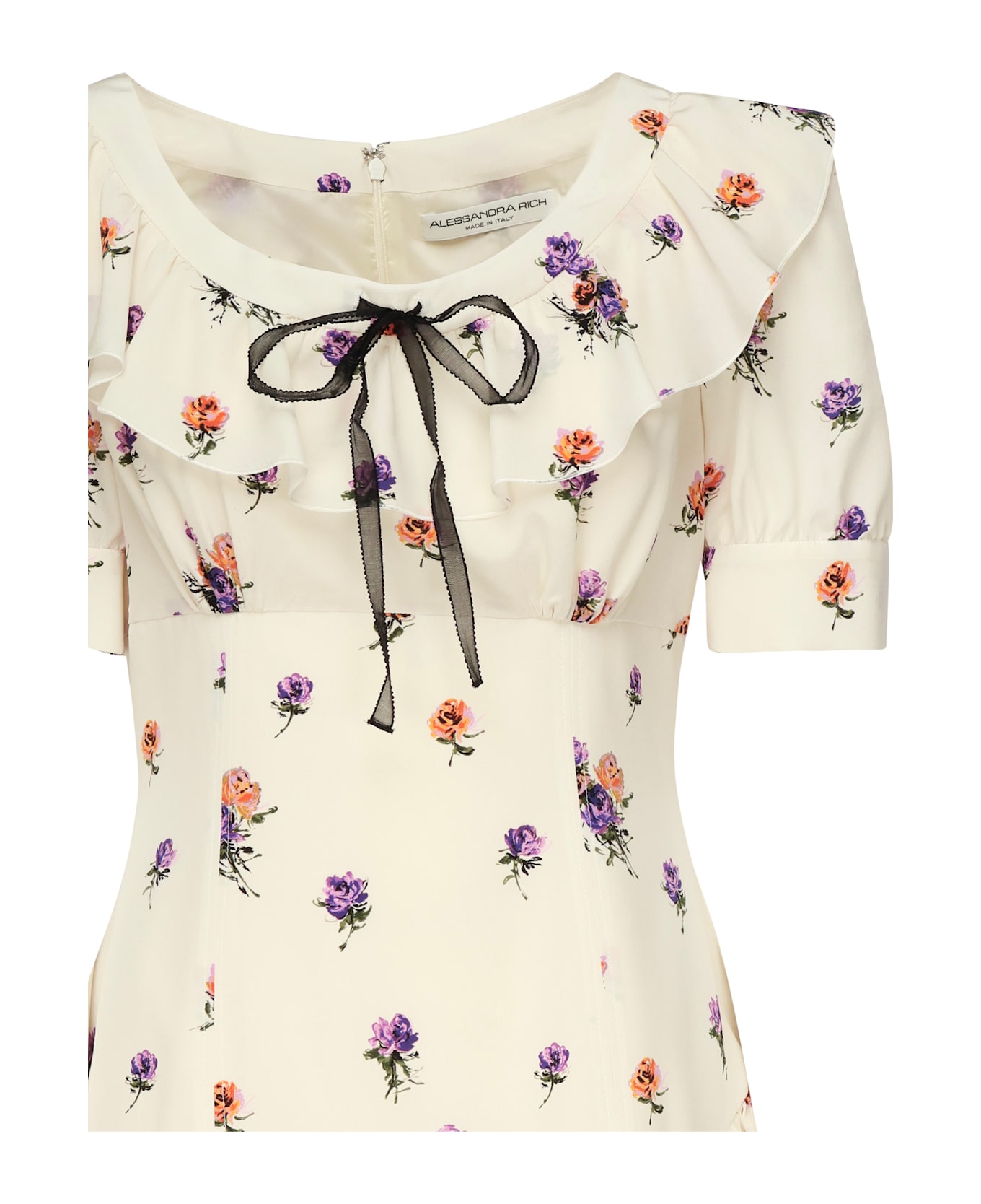 Alessandra Rich Rose Printed Mini Dress - White