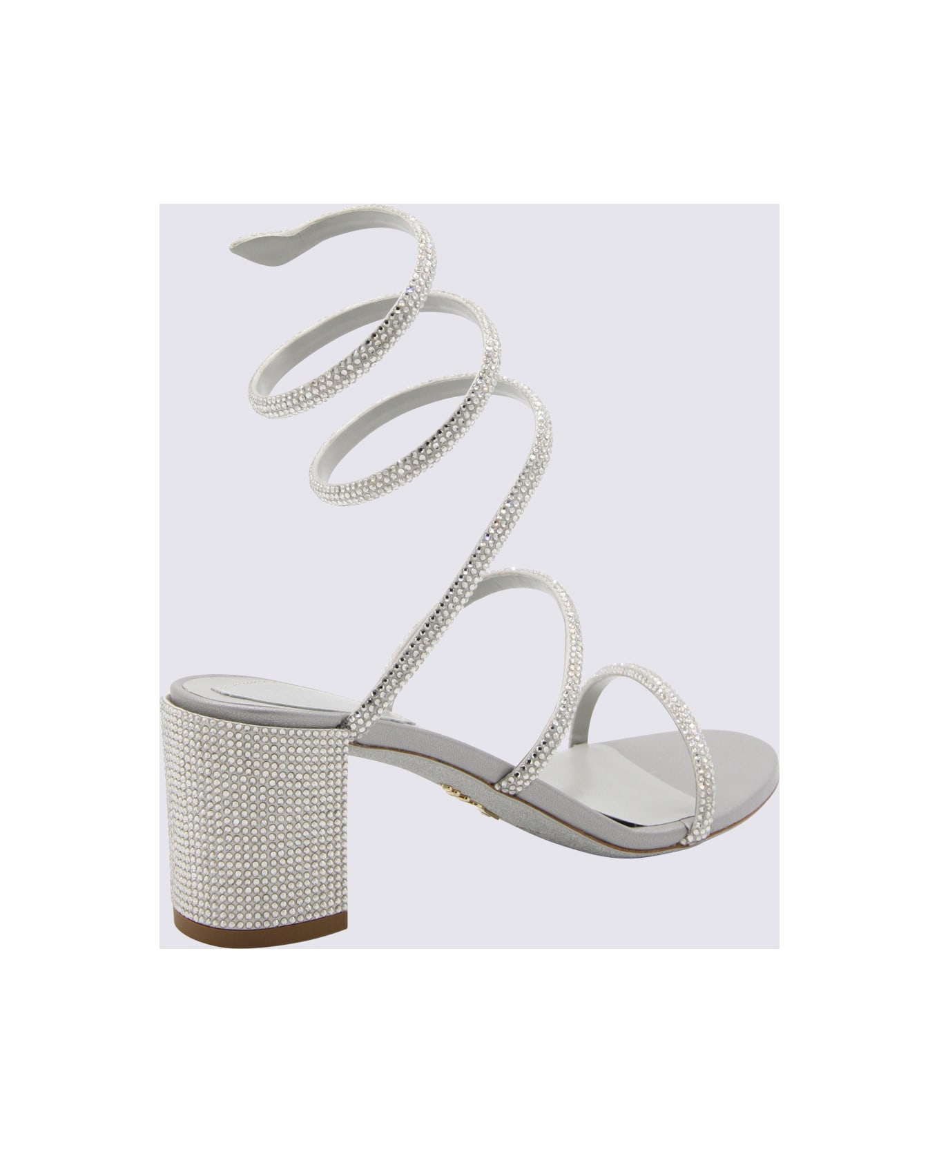 René Caovilla Silver Crystal Leather Cleo Sandals - Silver