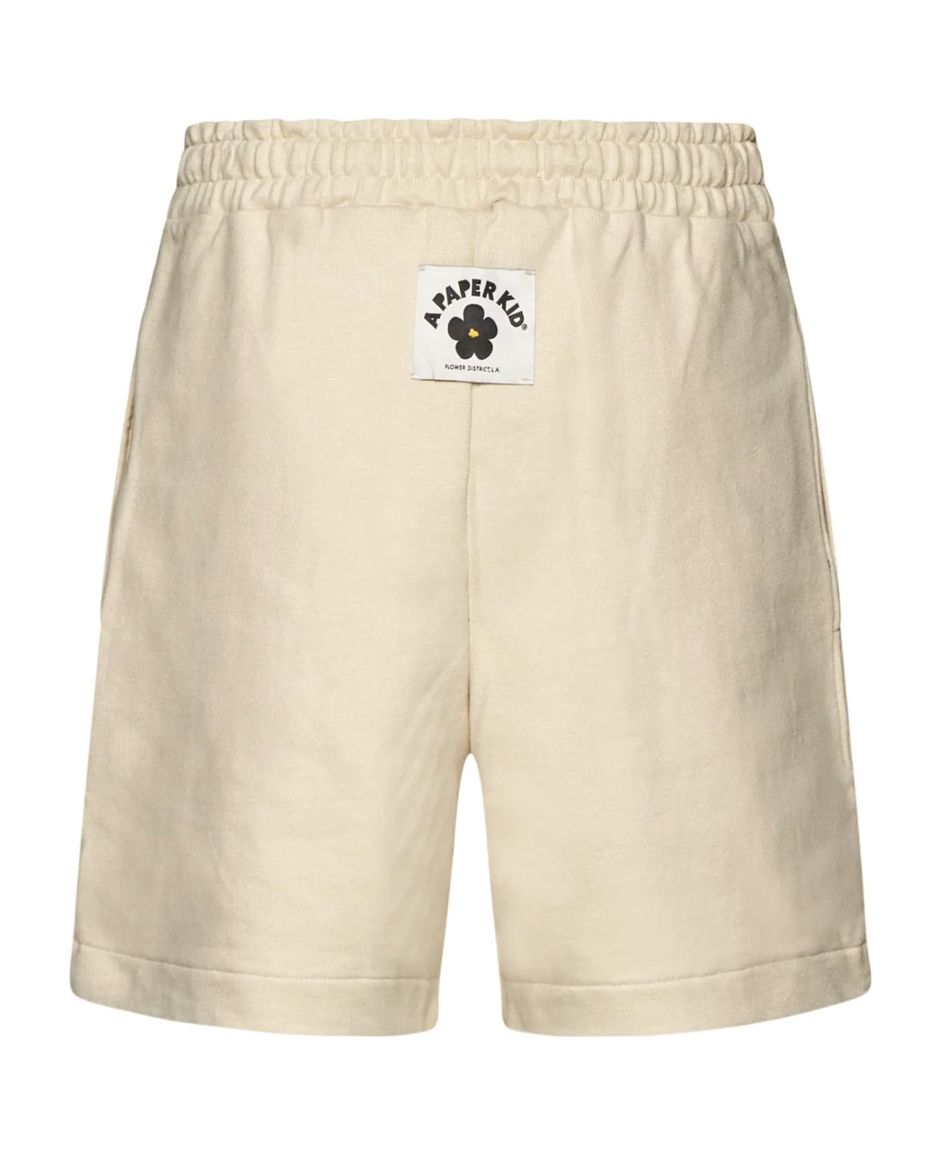 A Paper Kid Cream White Cotton Track Shorts - NEUTRALS