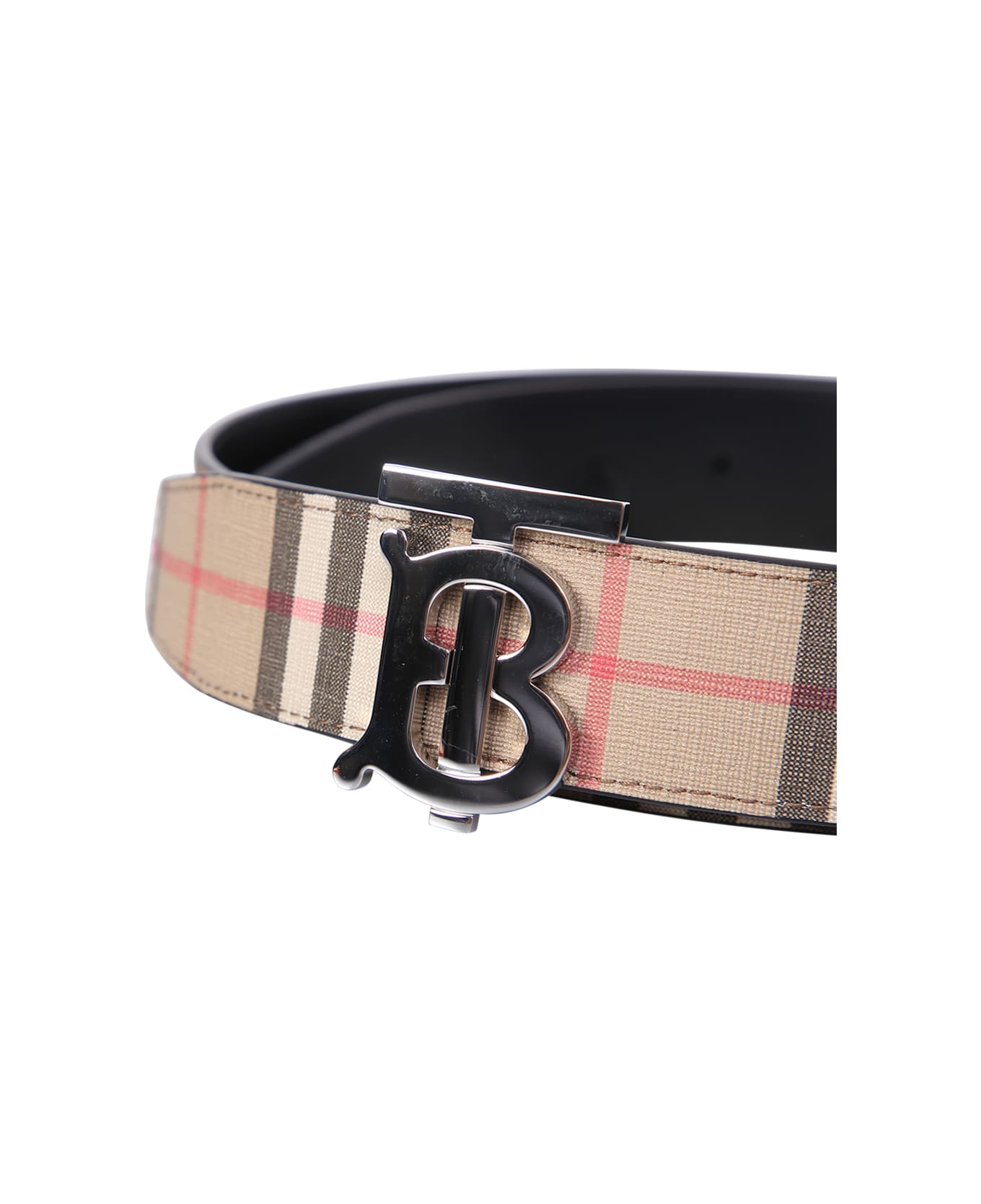 Burberry Check And Leather Belt - Beige