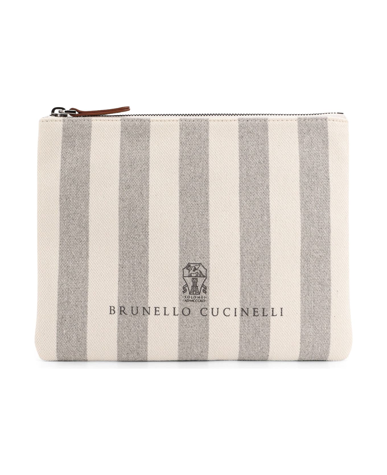 Brunello Cucinelli Canvas Clutch With Striped Motif - White