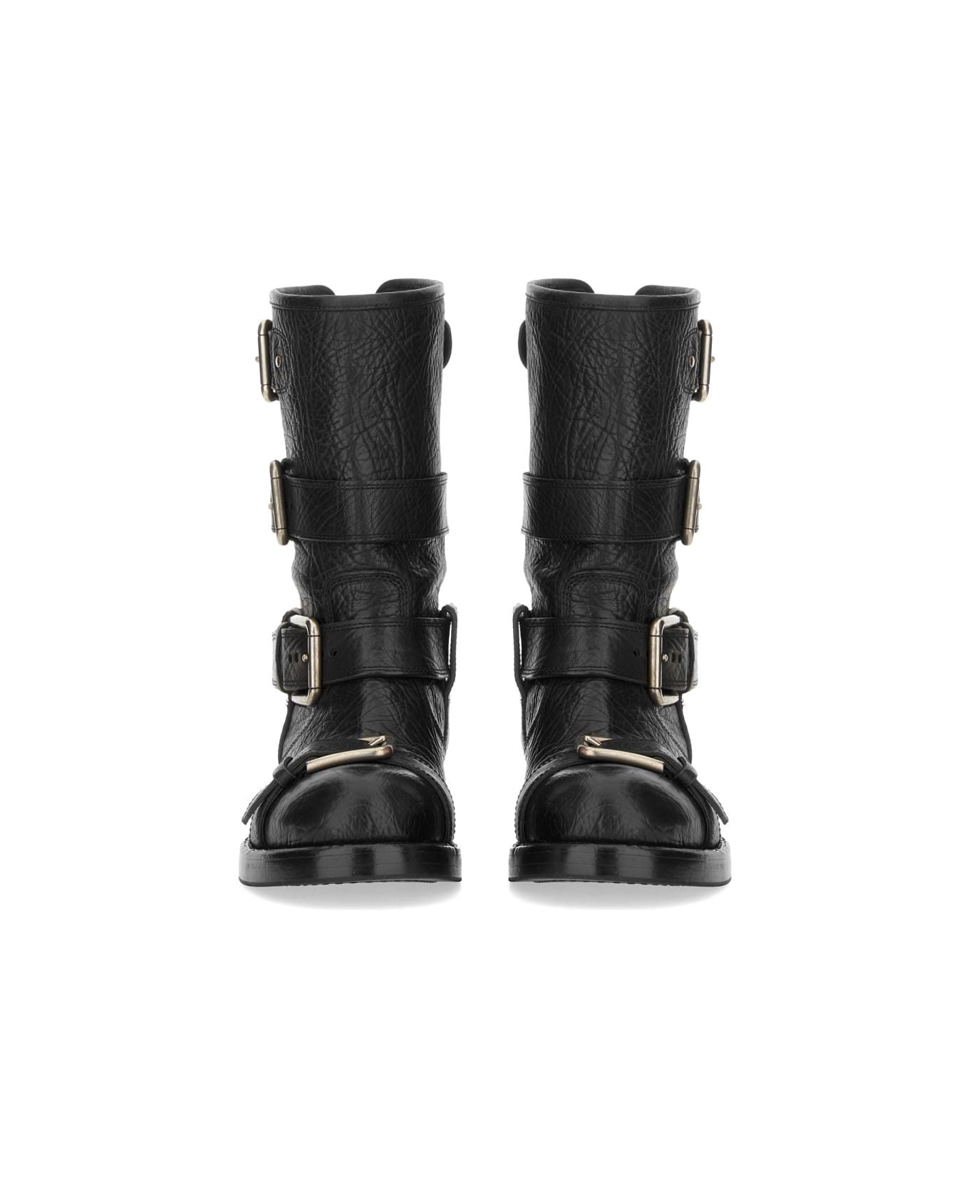Dolce 
Gabbana Leather Boot With Buckles - BLACK