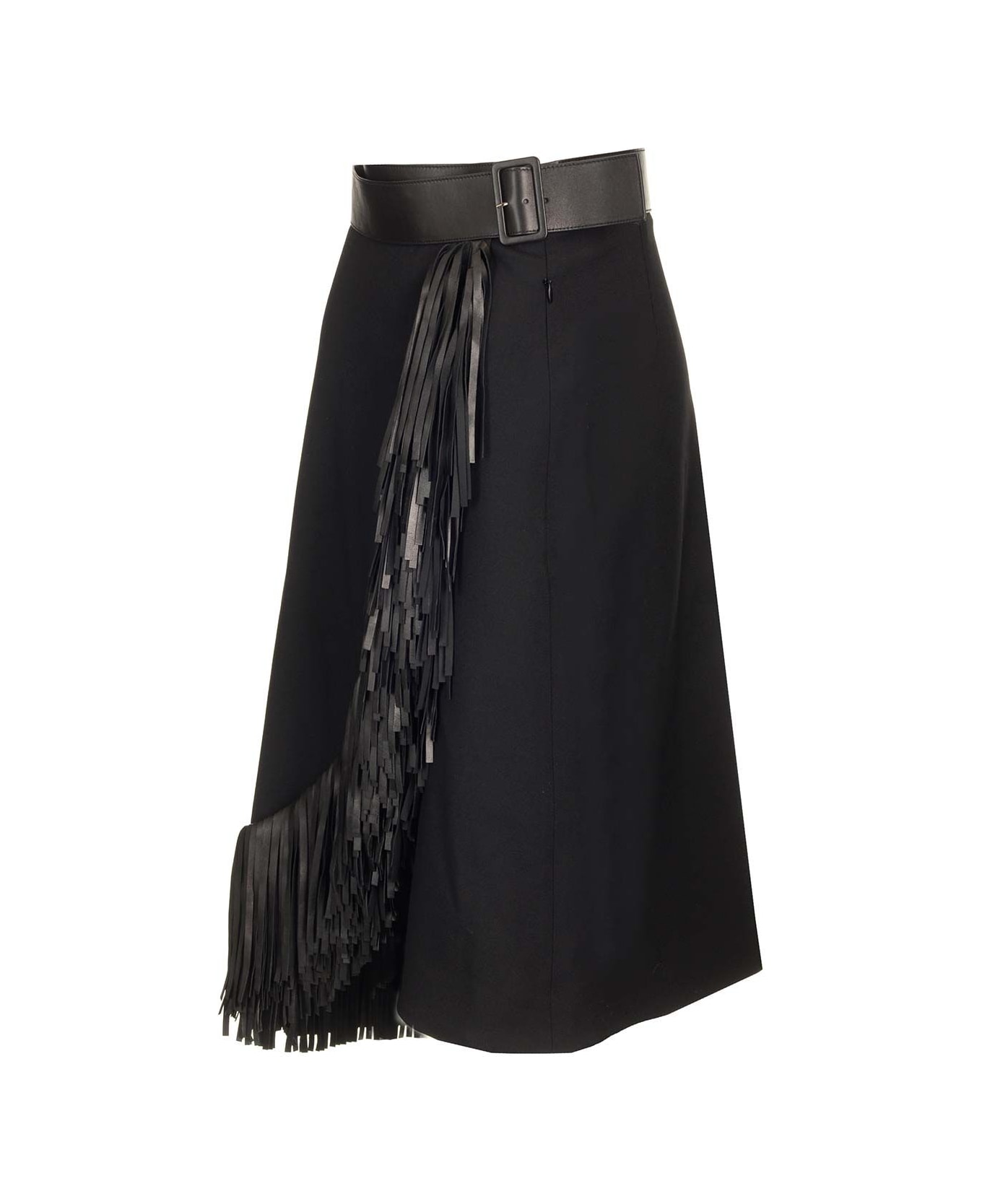 Alaia Wool Gabardine Fringed Skirt - Black