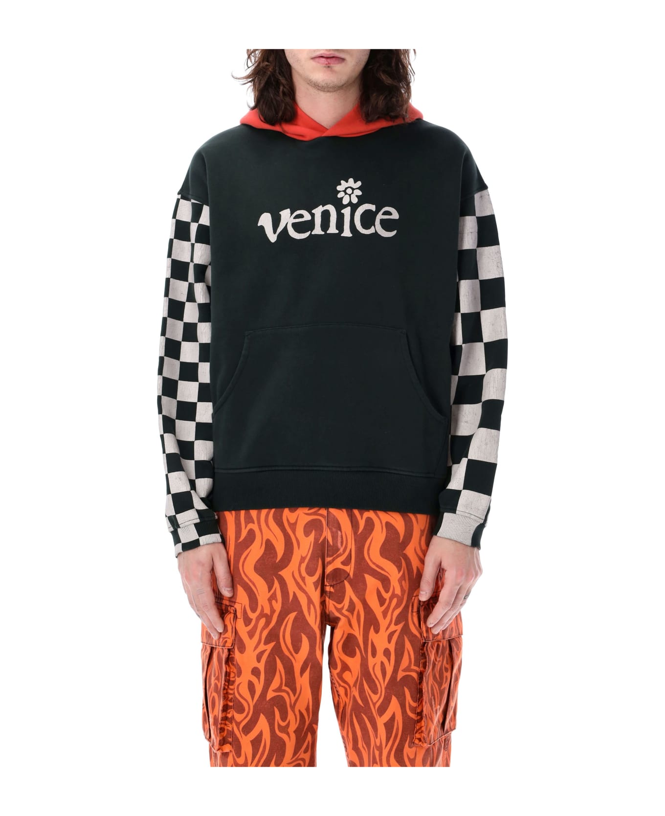 ERL Venice Checked Sleeves Hoodie - BLACK CHECKER フリース