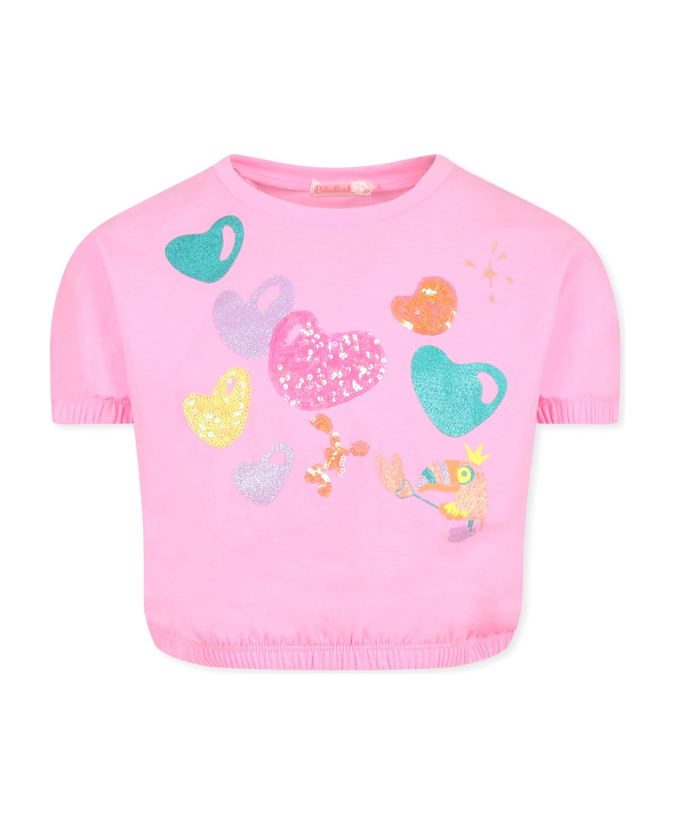 Billieblush Pink Crop T-shirt For Girl With Hearts - Pink