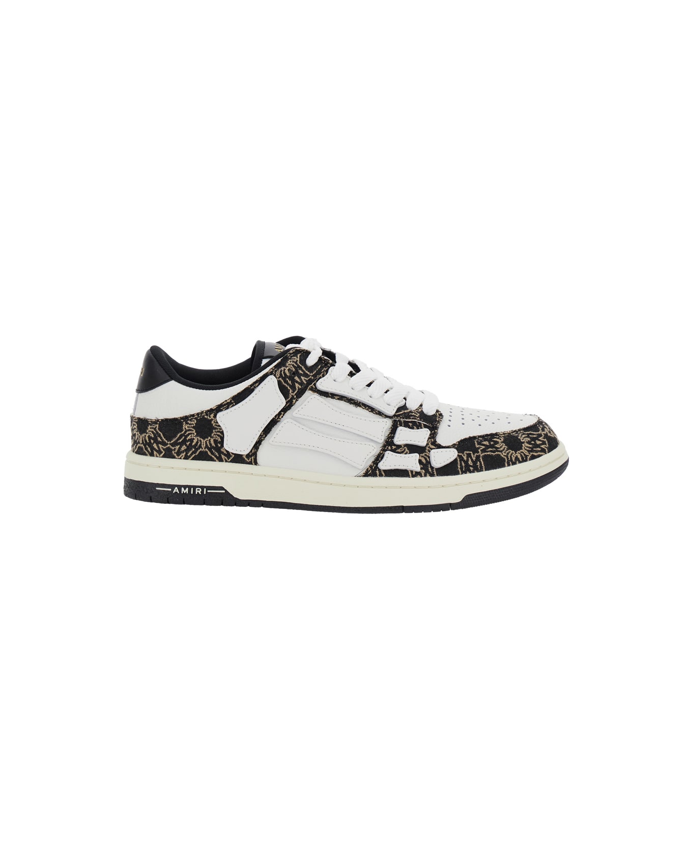 AMIRI 'skel Top Low' Black Sneaker With Skeleton Applications And All-over Logo Print In Leather Man - Black