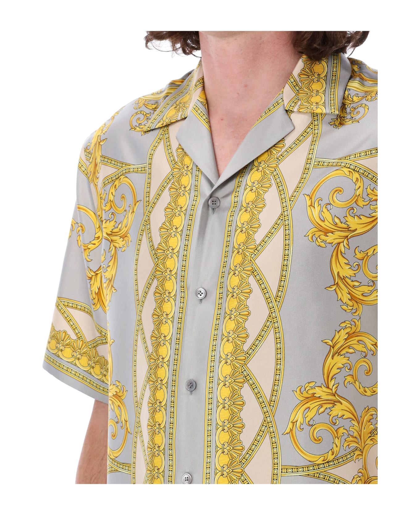 Versace Baroque Coupe Des Dieux Bowling Shirt - Concrete+mid Bone+gold