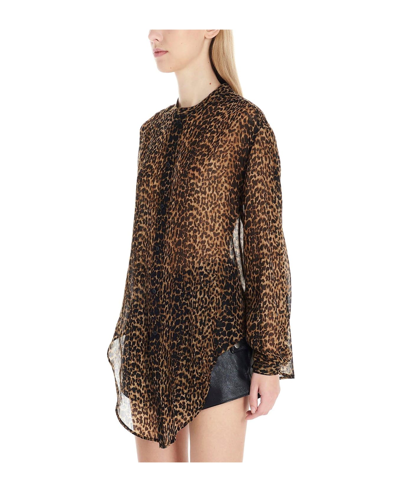 Saint Laurent Leopard Print Sheer Shirt - ANIMALIER