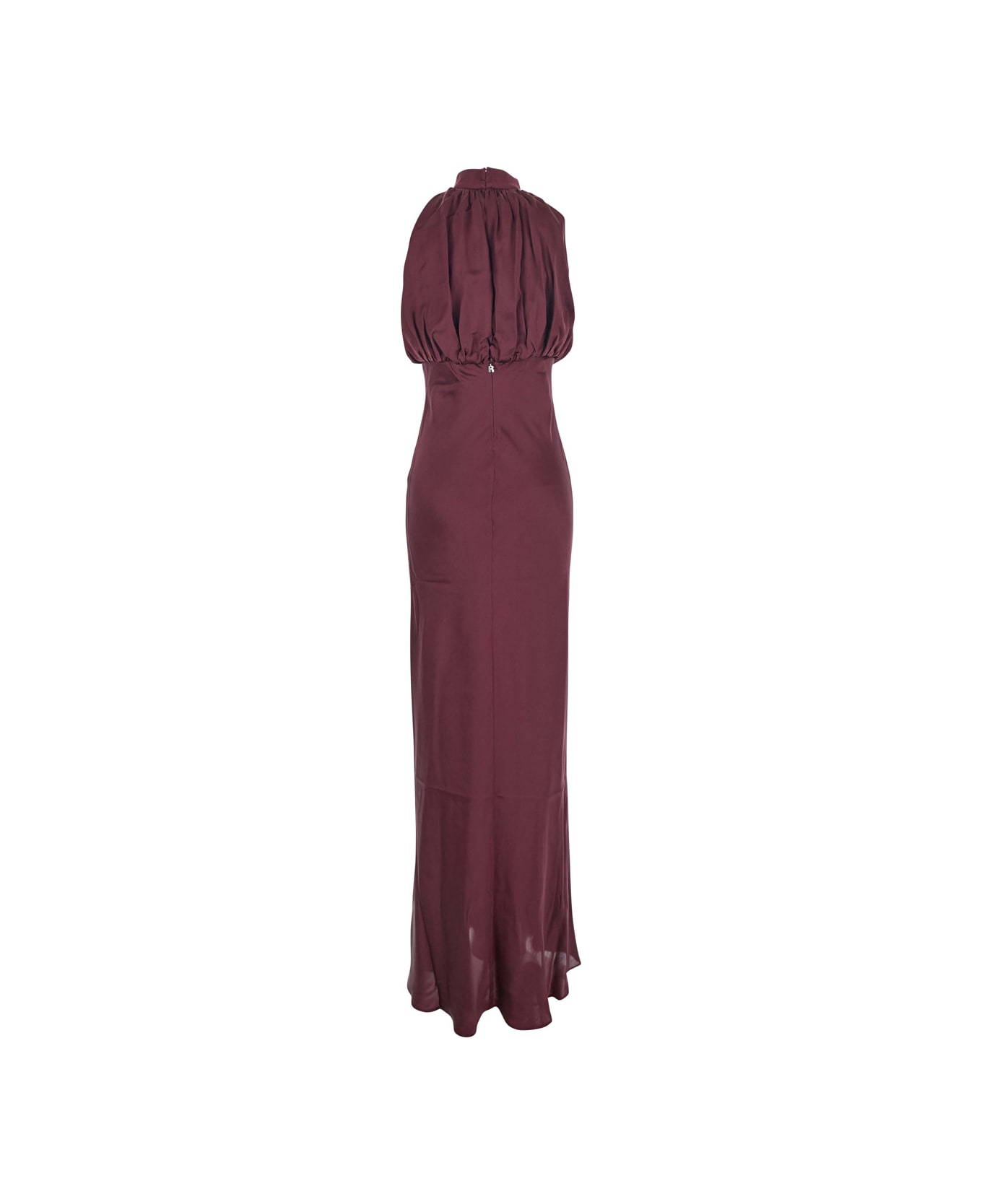 Rotate by Birger Christensen Bordeaux Off-shoulder Long Dress With Ruched Front In Silk Woman - Bordeaux