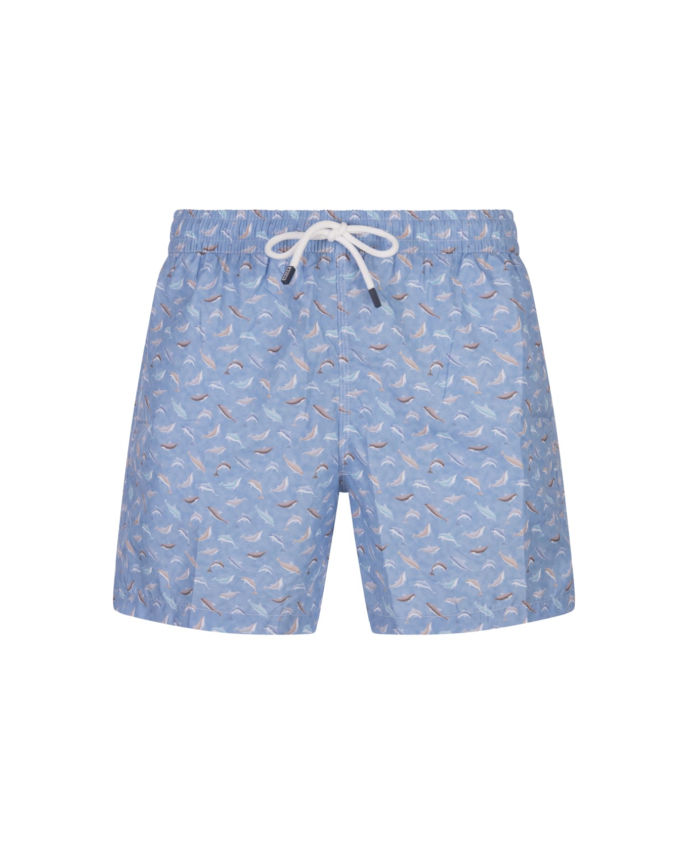 Fedeli Sky Blue Swim Shorts With Dolphins Pattern - Blue