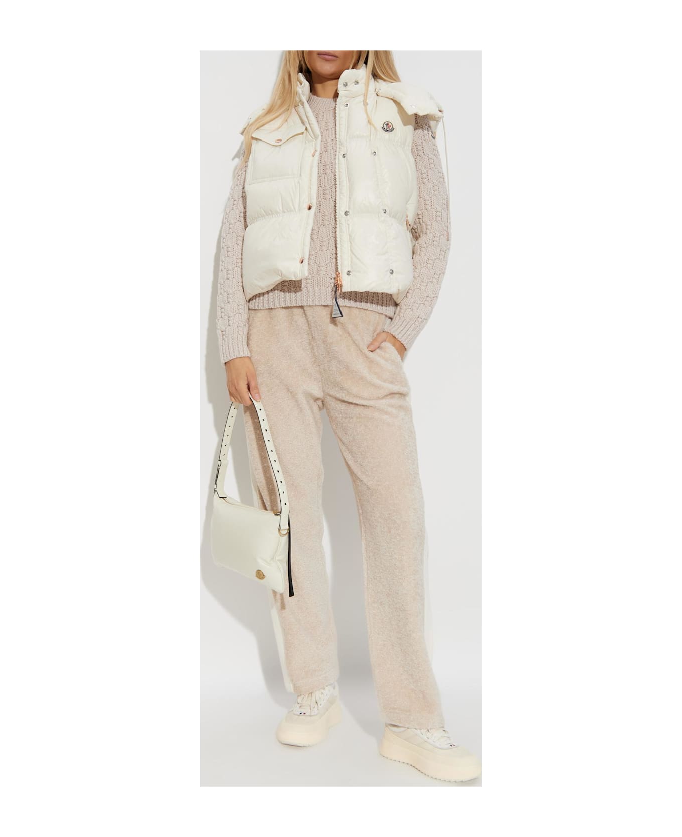 Moncler Sweater With Decorative Knit - NEUTRALS