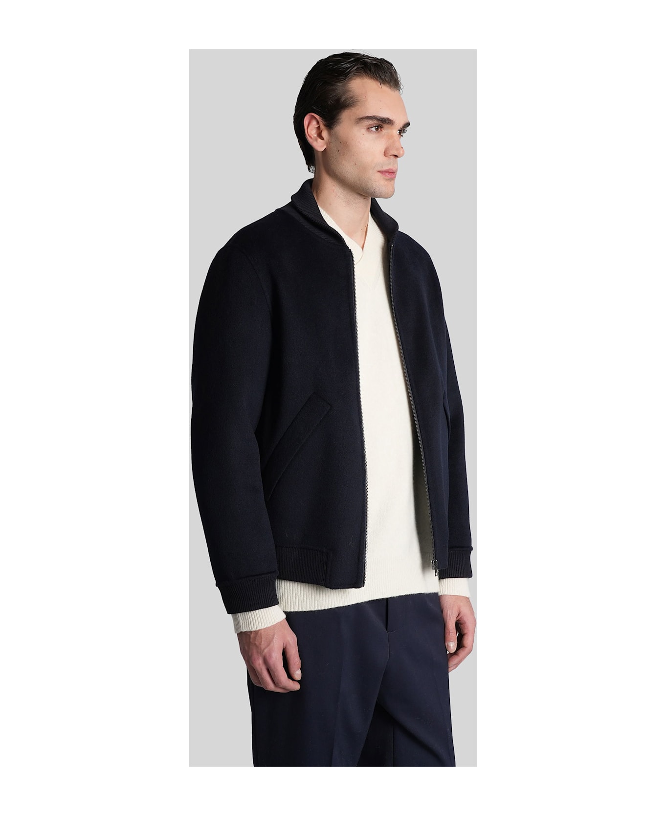 Mauro Grifoni Bomber Jacket In Blue Wool - blue