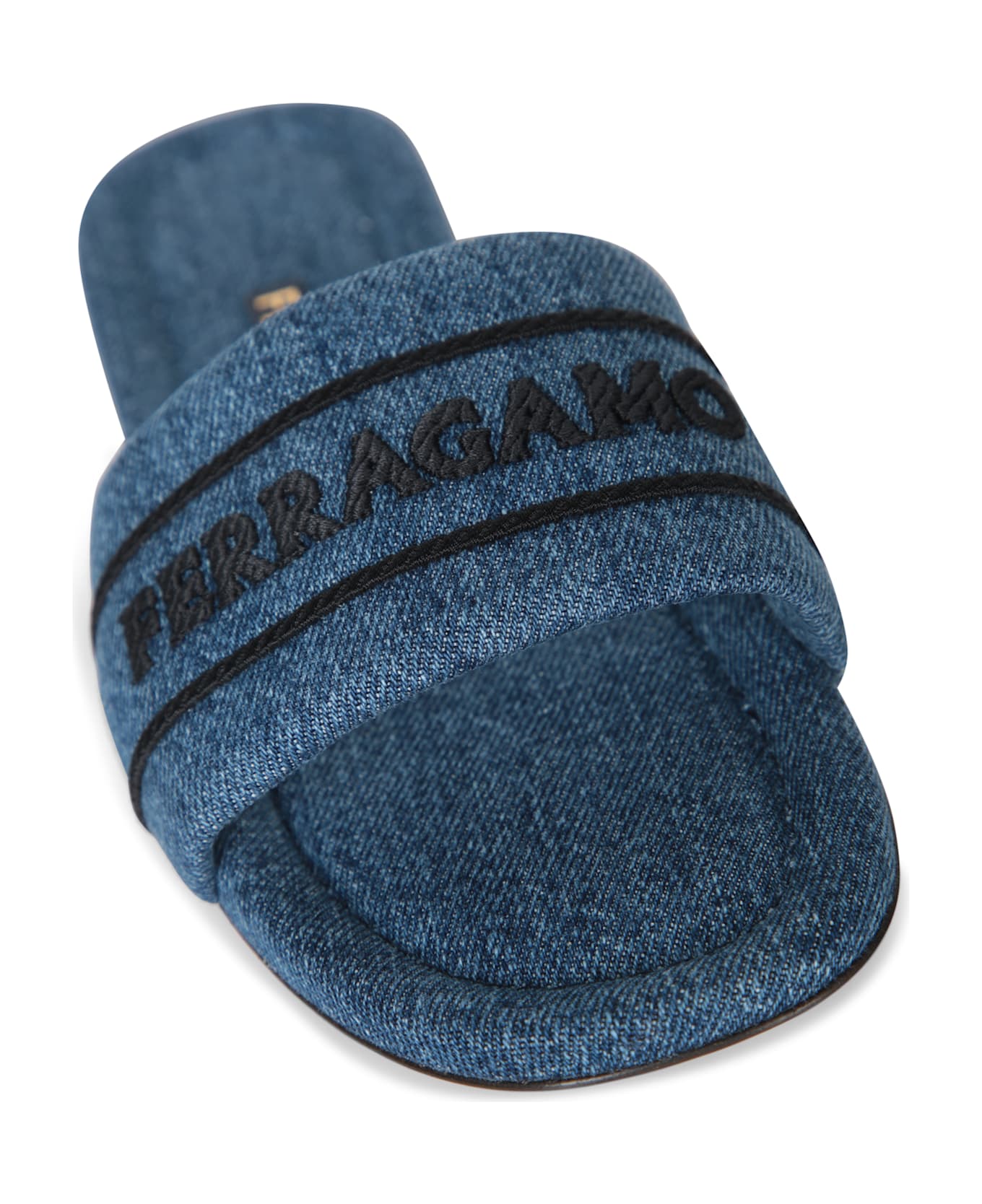Ferragamo Slide Hotel Denim Black Sandals - Blue
