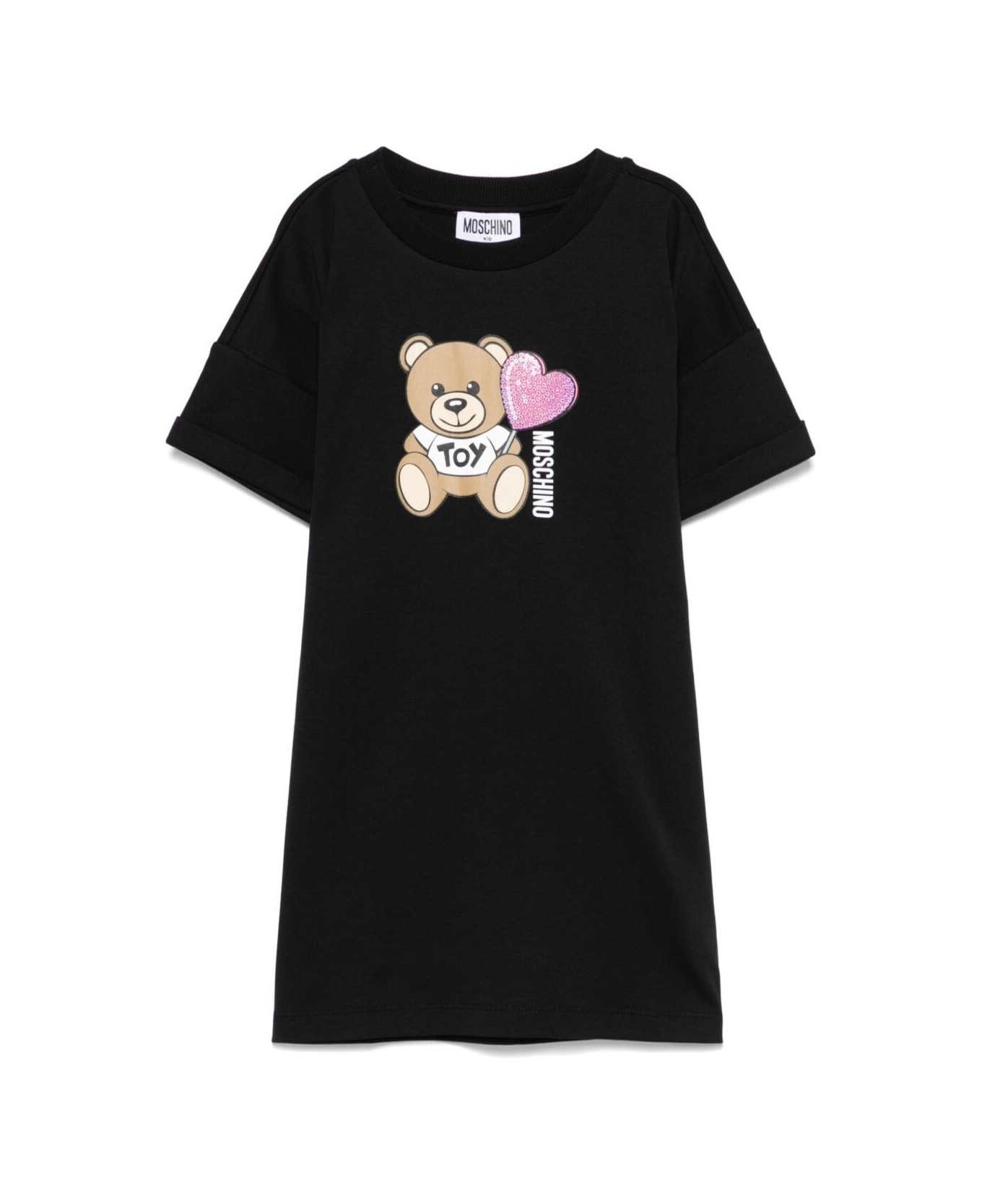 Moschino Black Crewneck Dress With Logo Print On The Front In Cotton Girl - Black