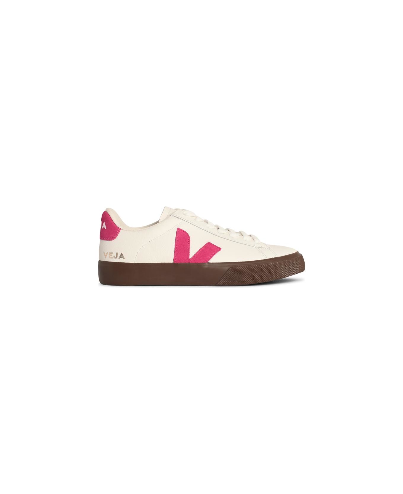 Veja 'campo' White And Fuchsia Leather Sneakers - White