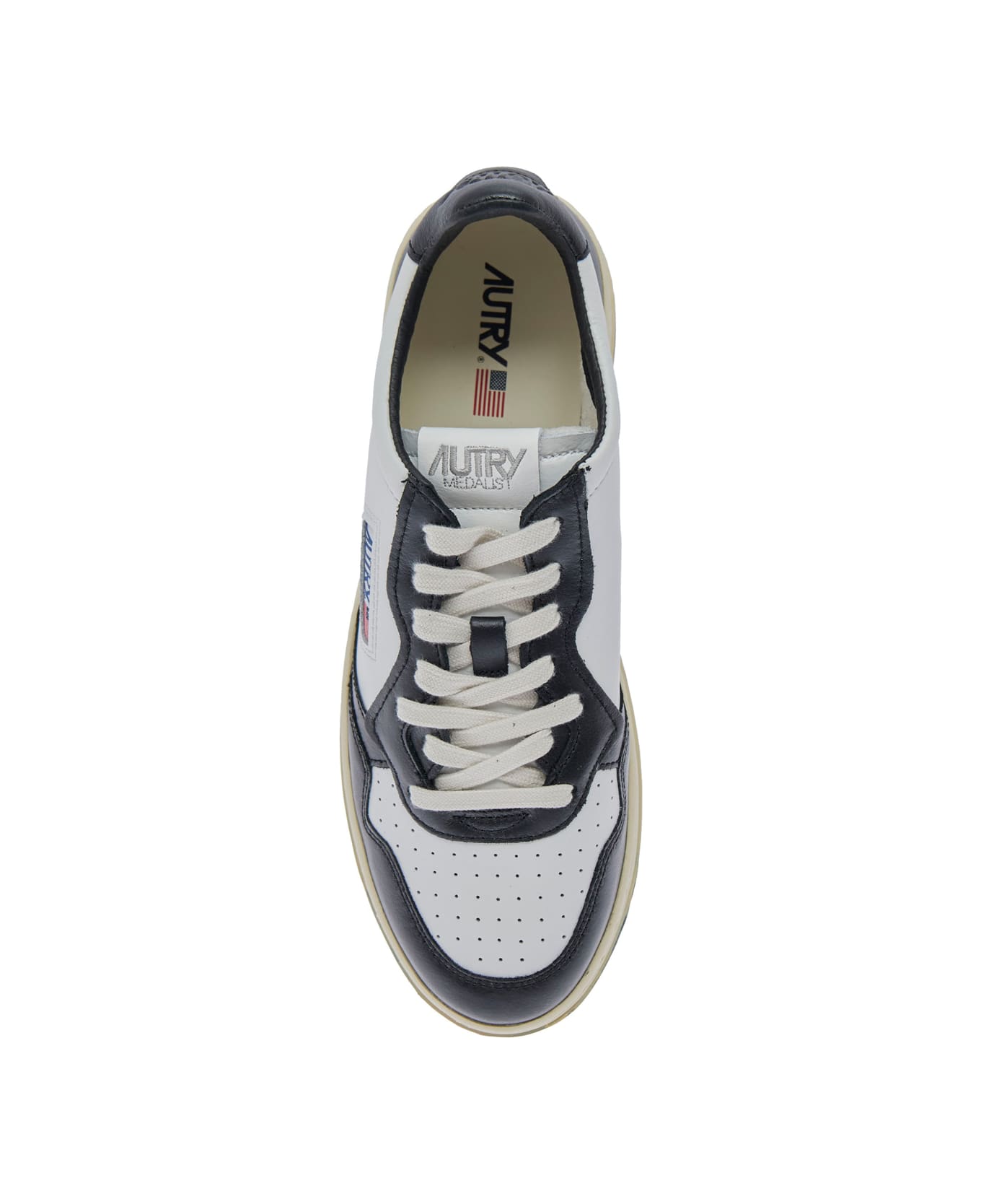 Autry 'medalist Low-top' White And Black Sneakers With Side Logo In Leather Man - White/black