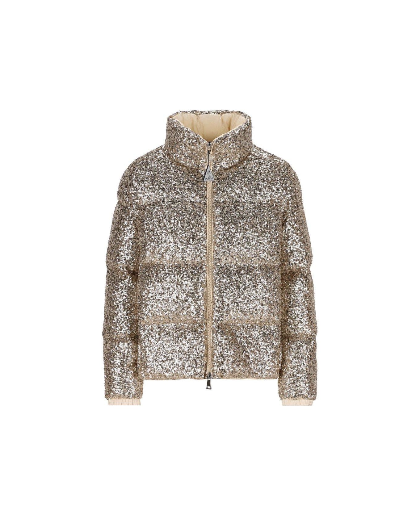 Moncler Sequinned Zip-up Puffer Jacket - Golden