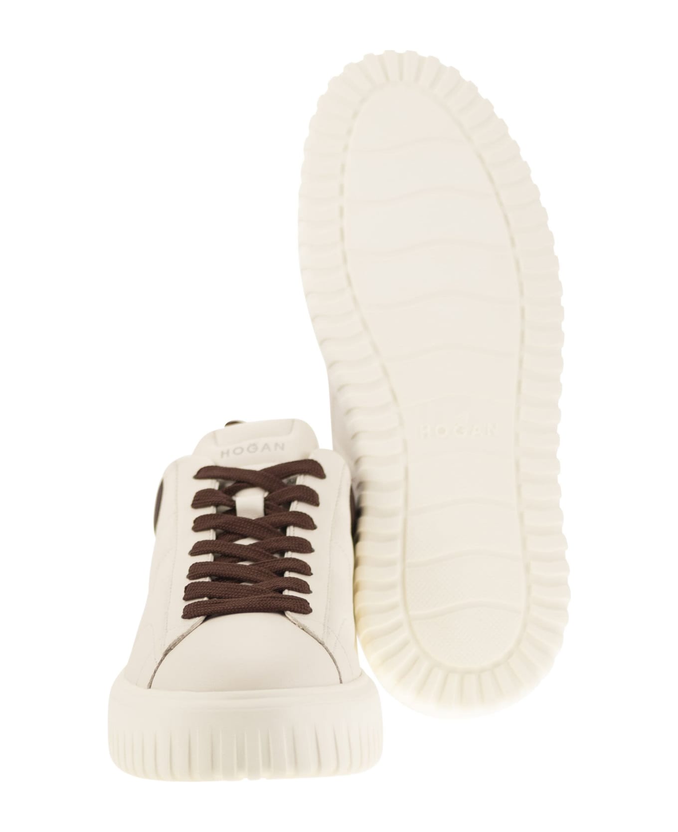 Hogan Sneakers H-stripes In Pelle - White/brown