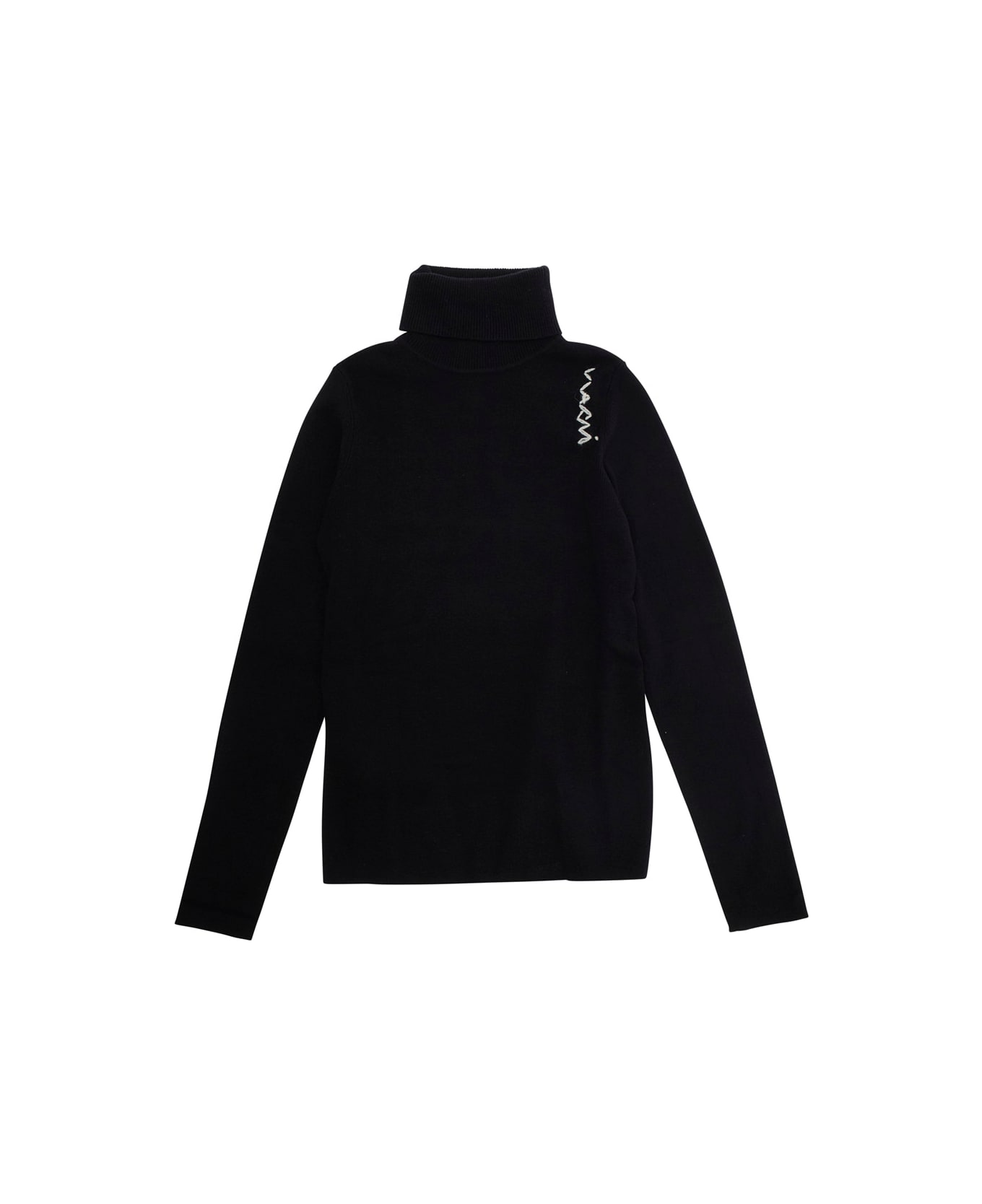 Marni Black High Neck Jumperwith Logo On Front In Wool Blend Girl - Black