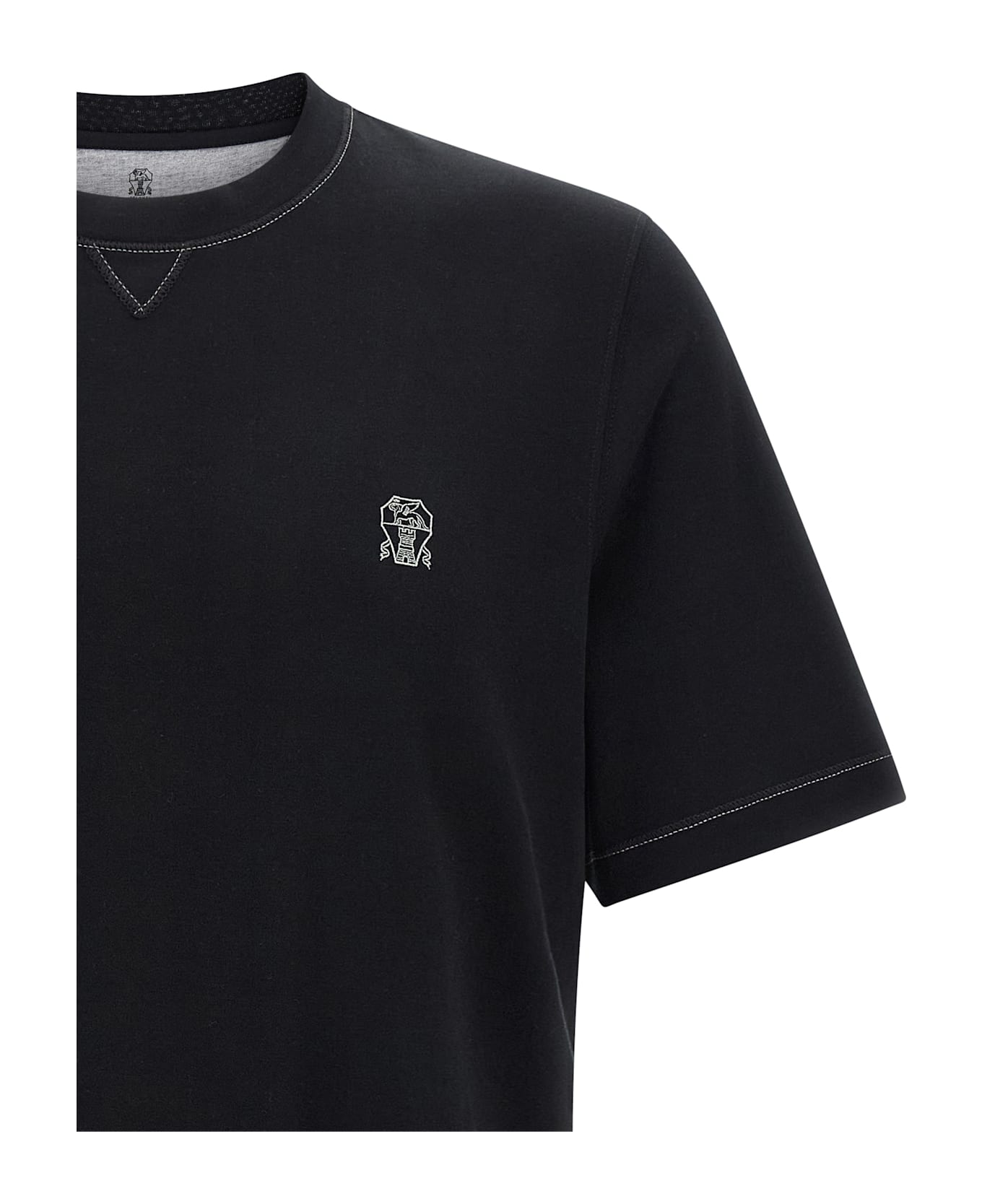 Brunello Cucinelli Logo Embroidery T-shirt - Black  
