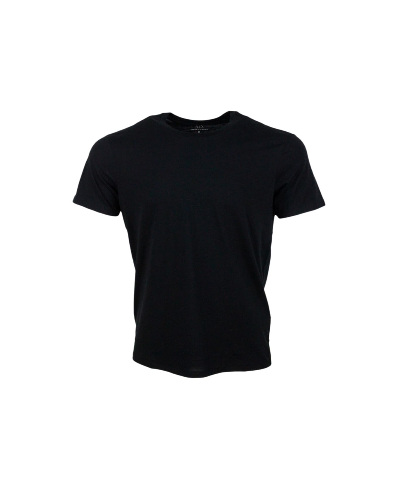 Armani Collezioni Short-sleeved Crew-neck T-shirt With Small Studded Logo On The Chest And Bottom - Blu