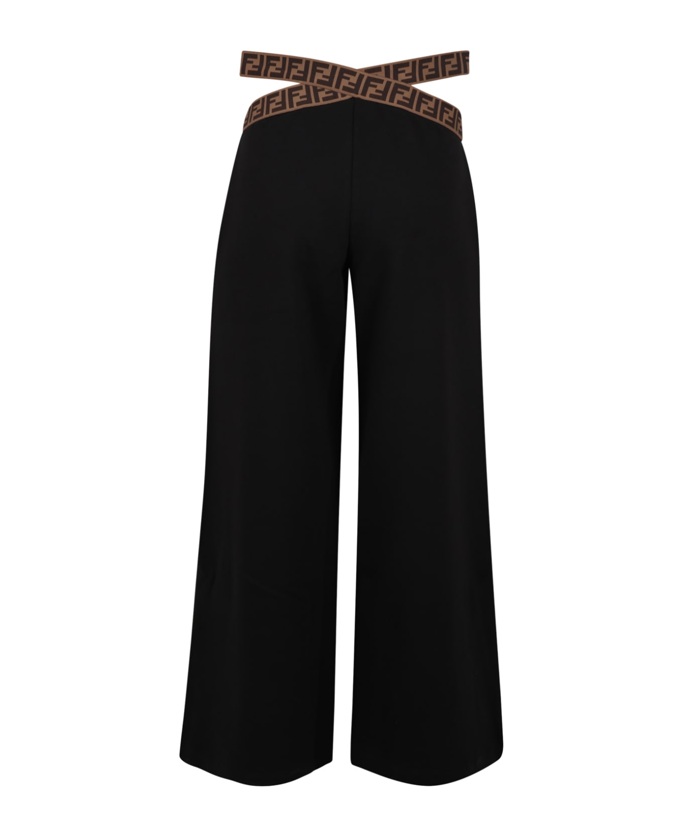 Fendi Black Trousers For Girl With Ff Logo - Black