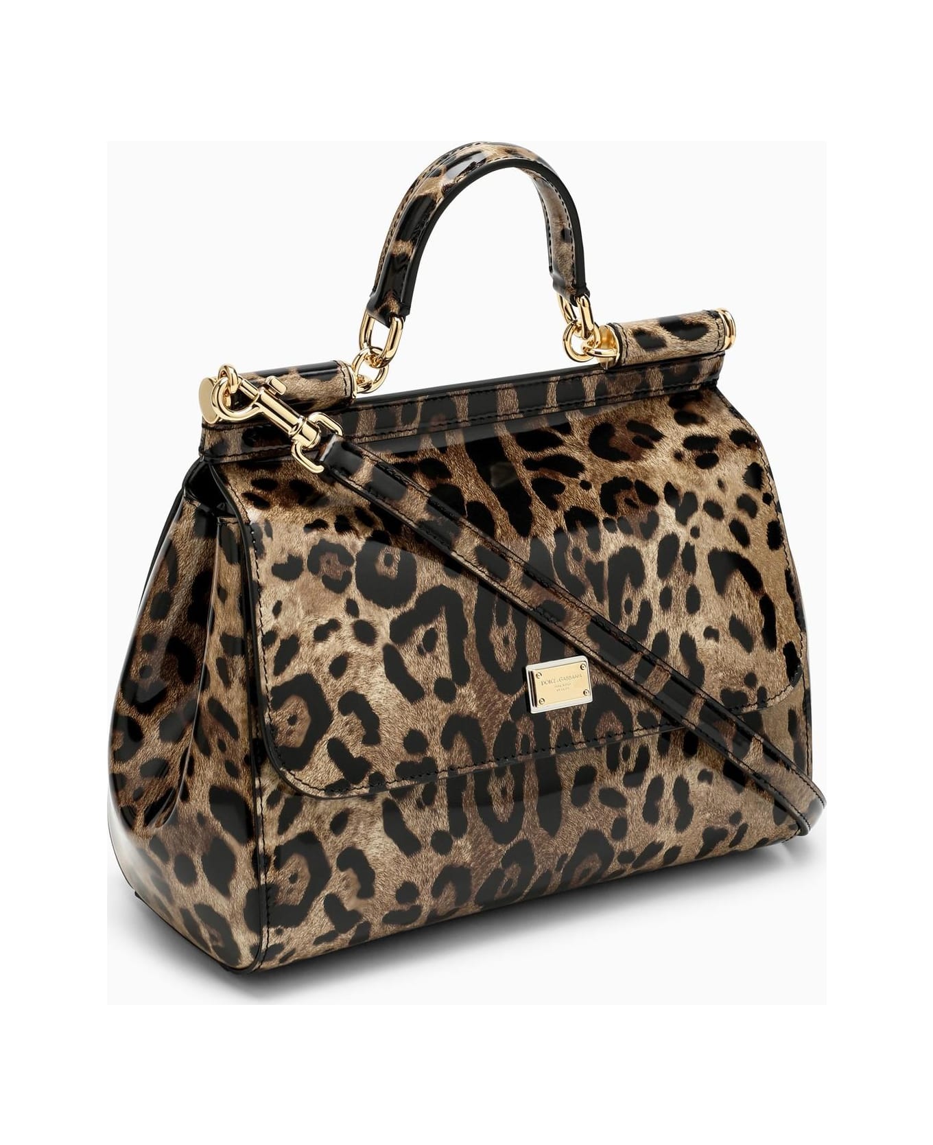 Dolce & Gabbana Medium Sicily Bag In Shiny Leopard-print Leather - M