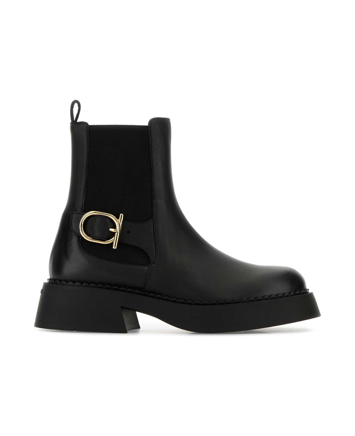 Ferragamo Black Leather Tia Ankle Boots - NEROBISCOTTONERO