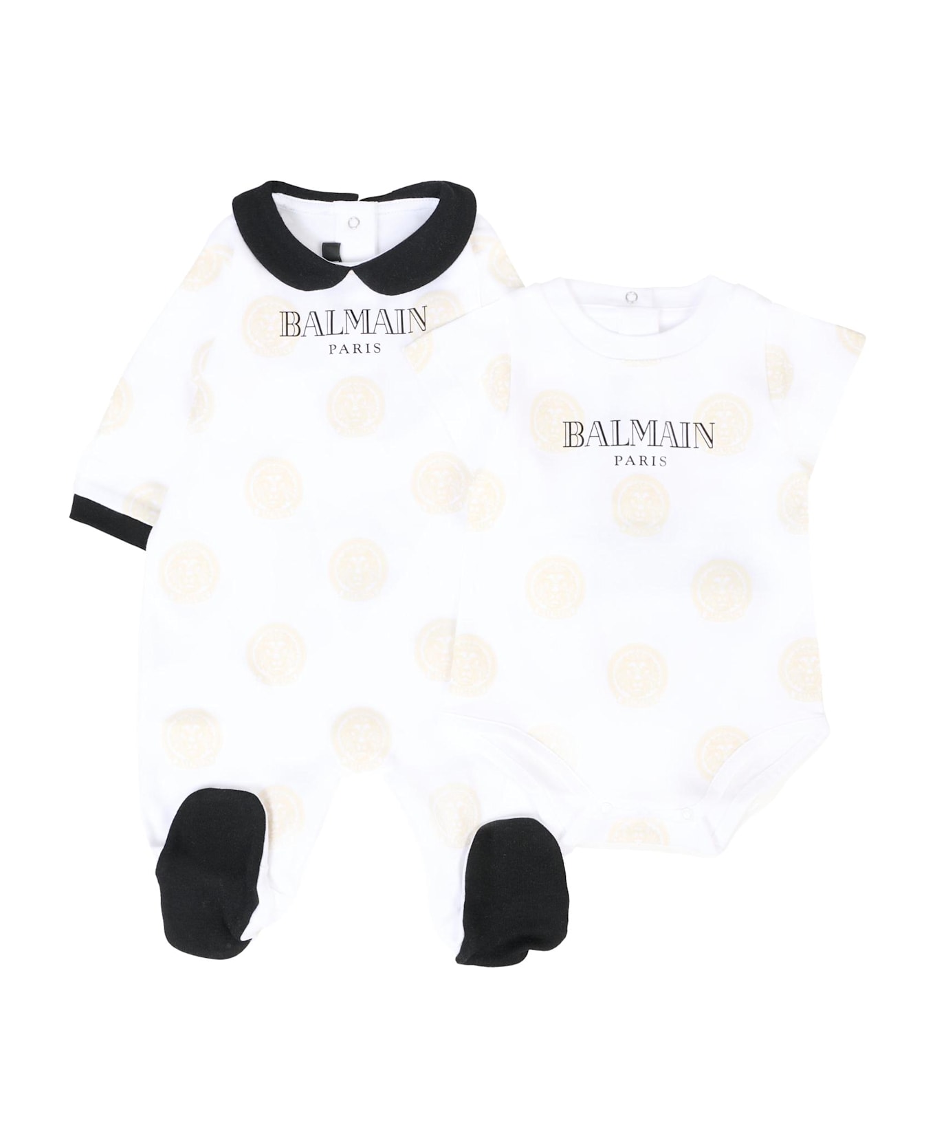 Balmain White Babygrow Set For Babykids With Logo - White