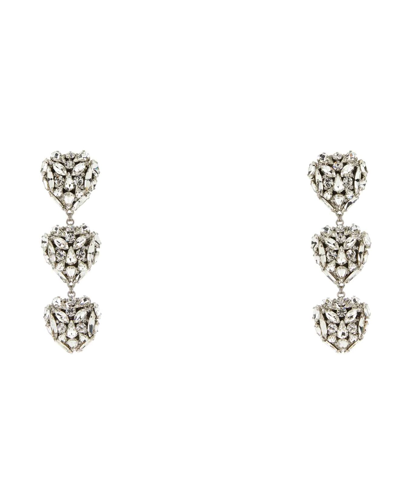 Alessandra Rich Embellished Metal Hearts Earrings - CRYSILVER