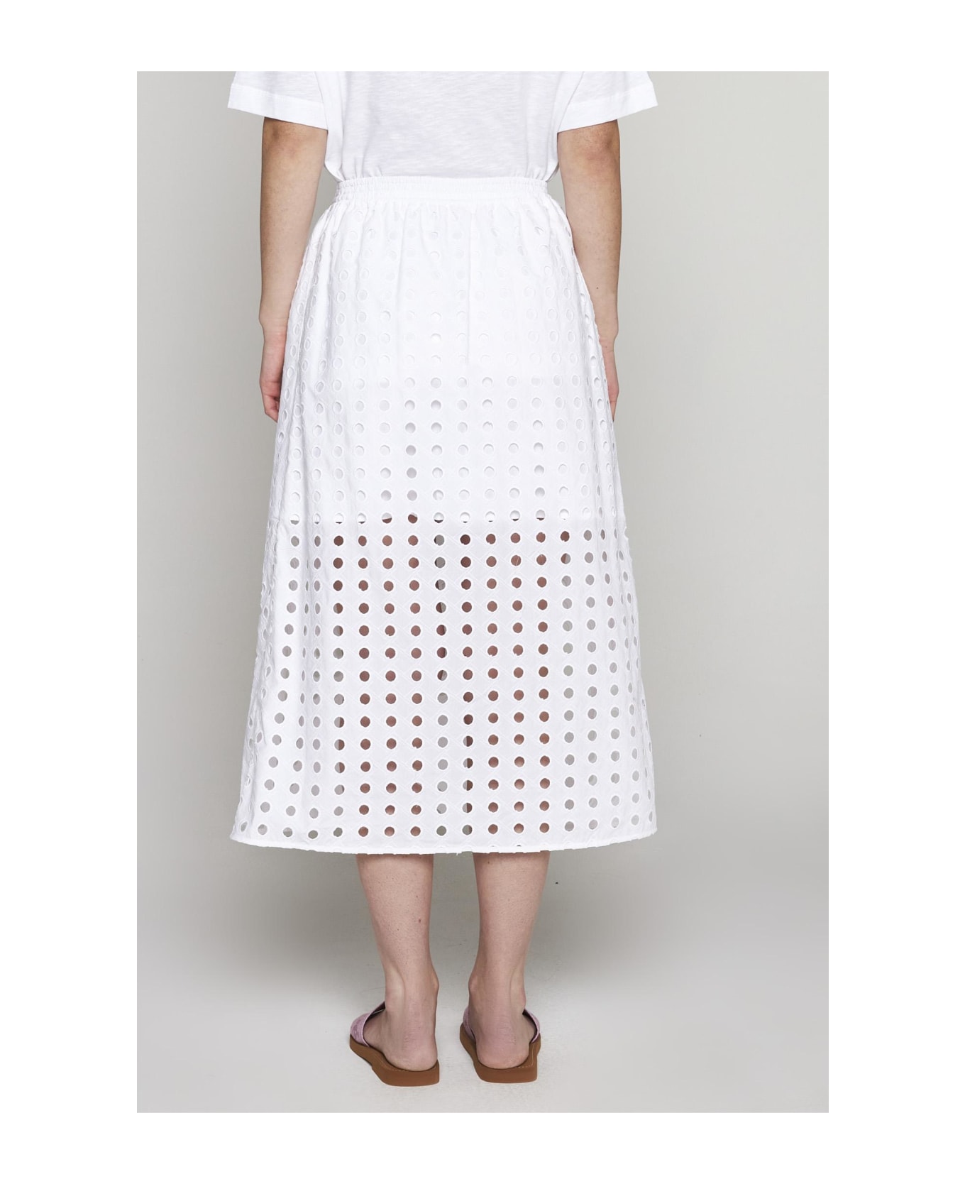 See by Chloé Broderie Anglaise Cotton Midi Skirt - White スカート