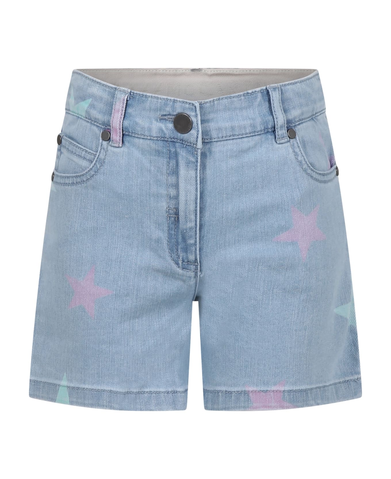 Stella McCartney Kids Denim Shorts For Girl With All-over Stars - BLUE ボトムス
