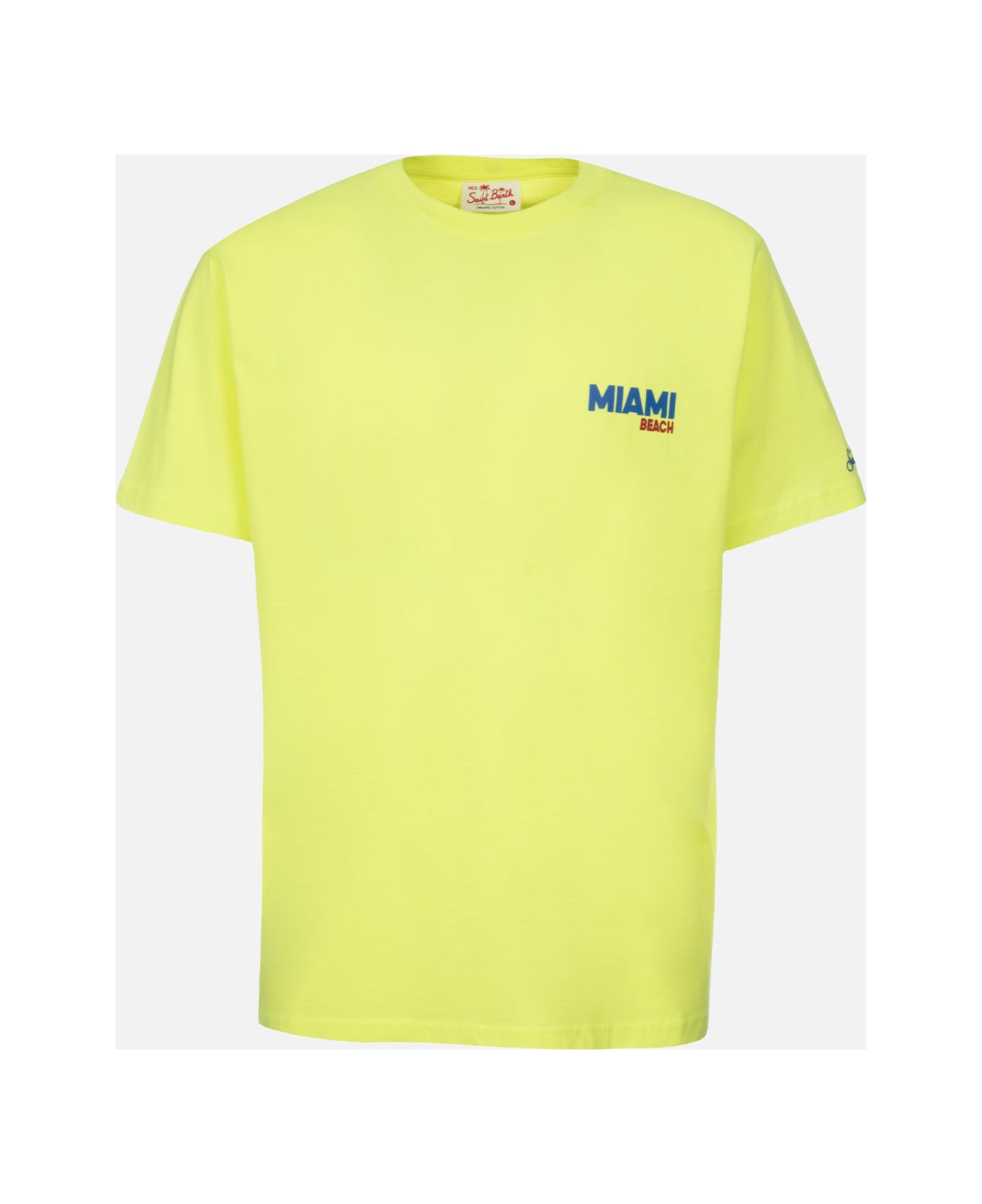MC2 Saint Barth Man Cotton T-shirt With Miami Beach Postcard Placed Print - YELLOW