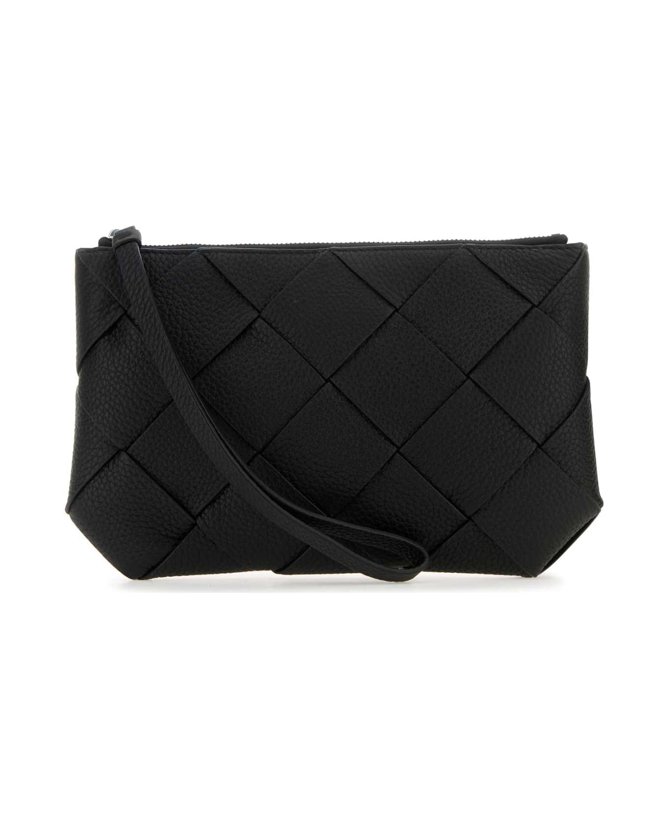 Bottega Veneta Black Leather Medium Diago Clutch - BLACKSILVER