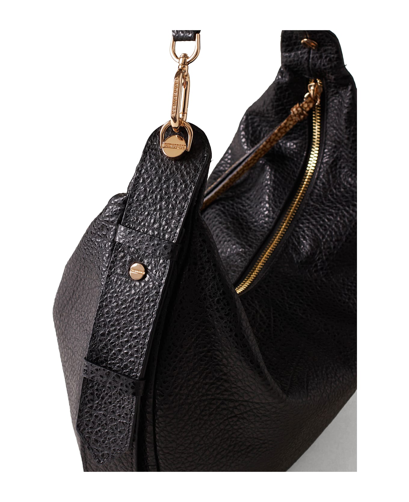 Borbonese Oyster Hobo Shoulder Bag Medium Black - NERO