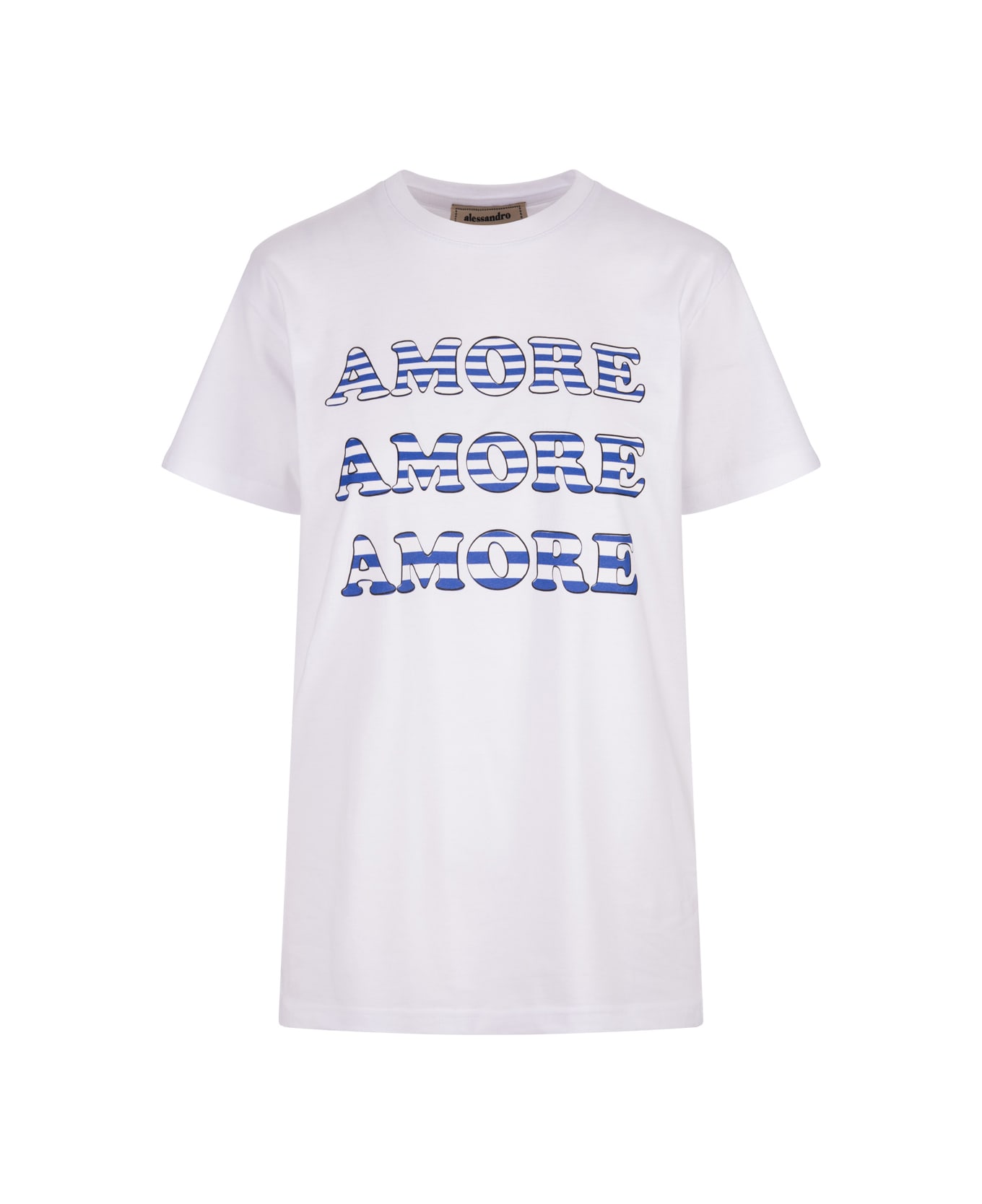 Alessandro Enriquez White T-shirt With Blue Amore Print - White