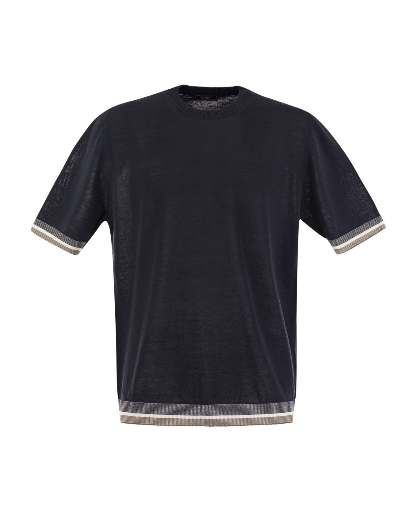 Peserico T-shirt In Linen And Cotton Yarn - Blue