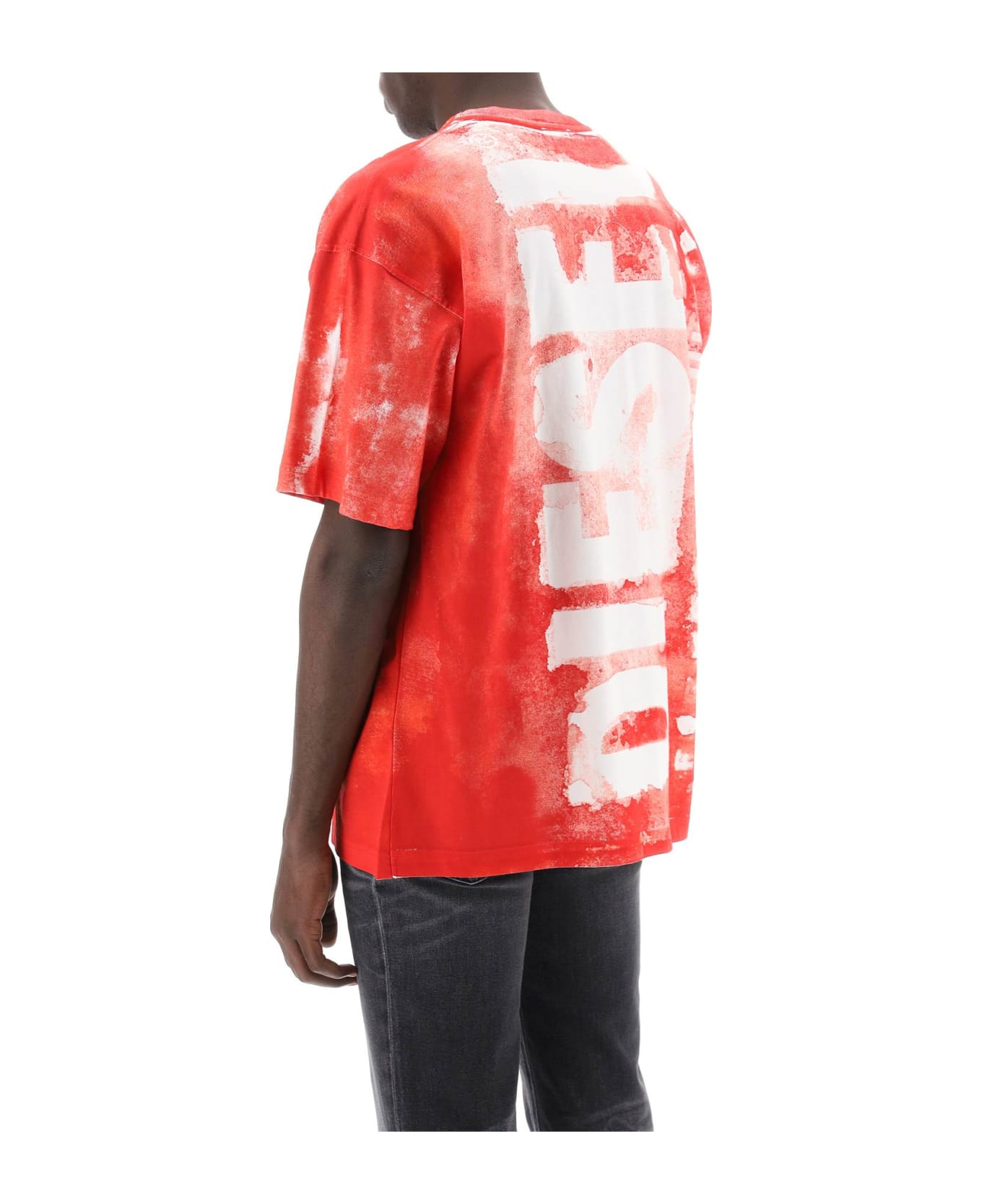 Diesel Printed T-shirt With Oversized Logo - FORMULA RED (Red)