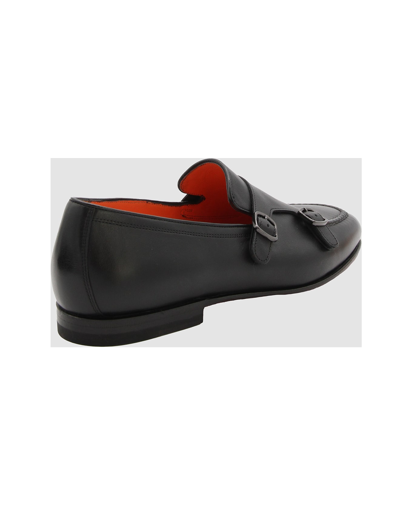 Santoni Black Leather Loafers - Black