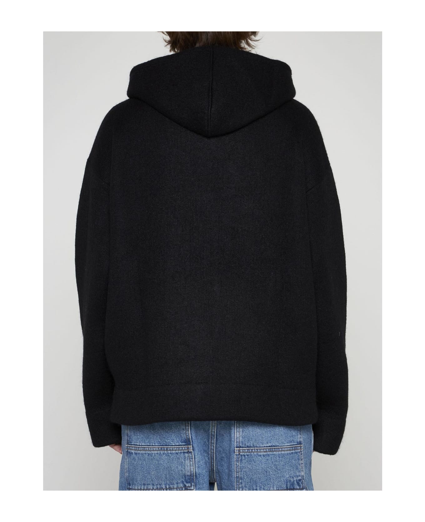 Off-White Wool And Mohair Knit Hoodie - Black