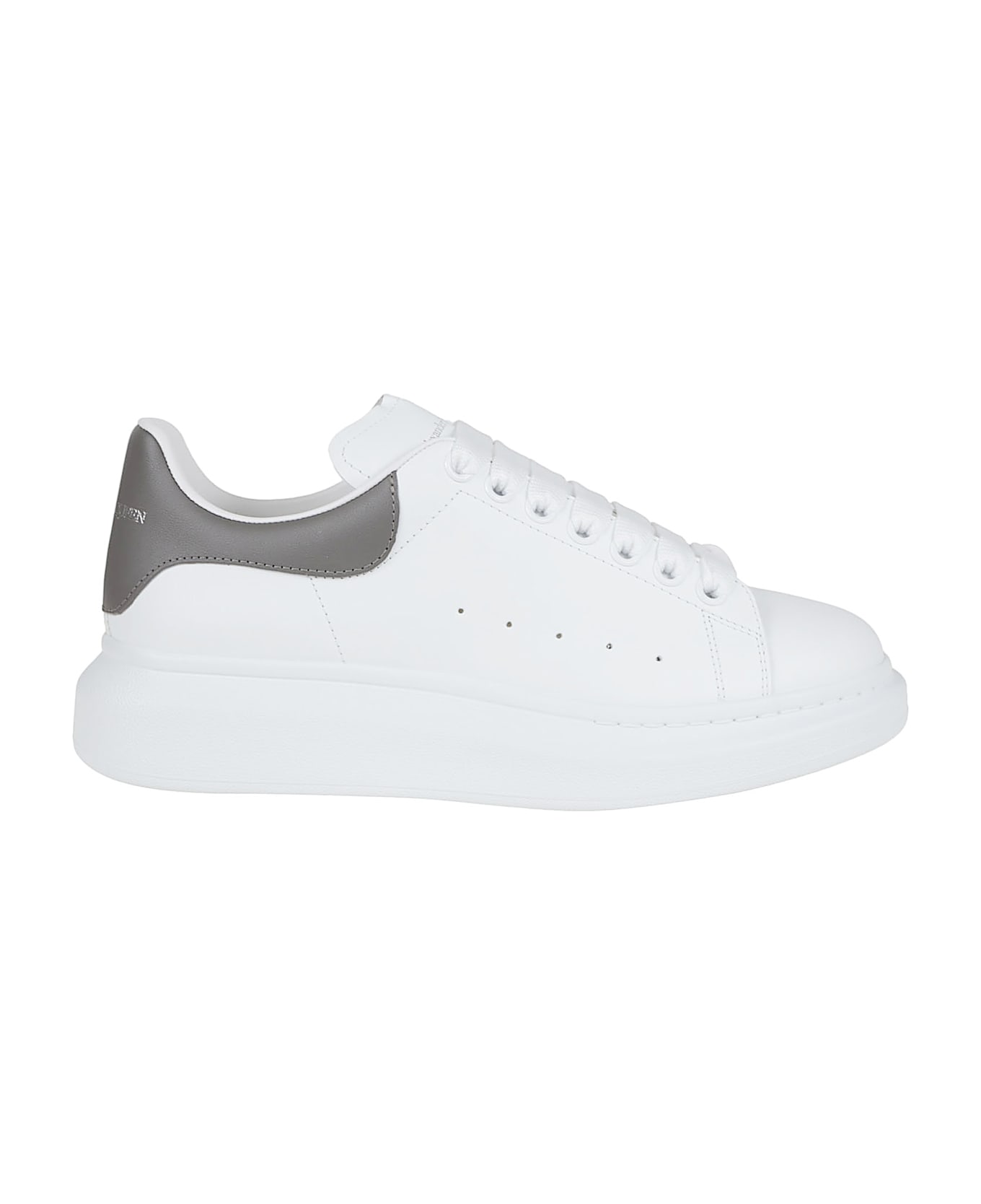 Alexander McQueen White Leather Sneakers With Grey Leather Heel - Off White Cool Grey