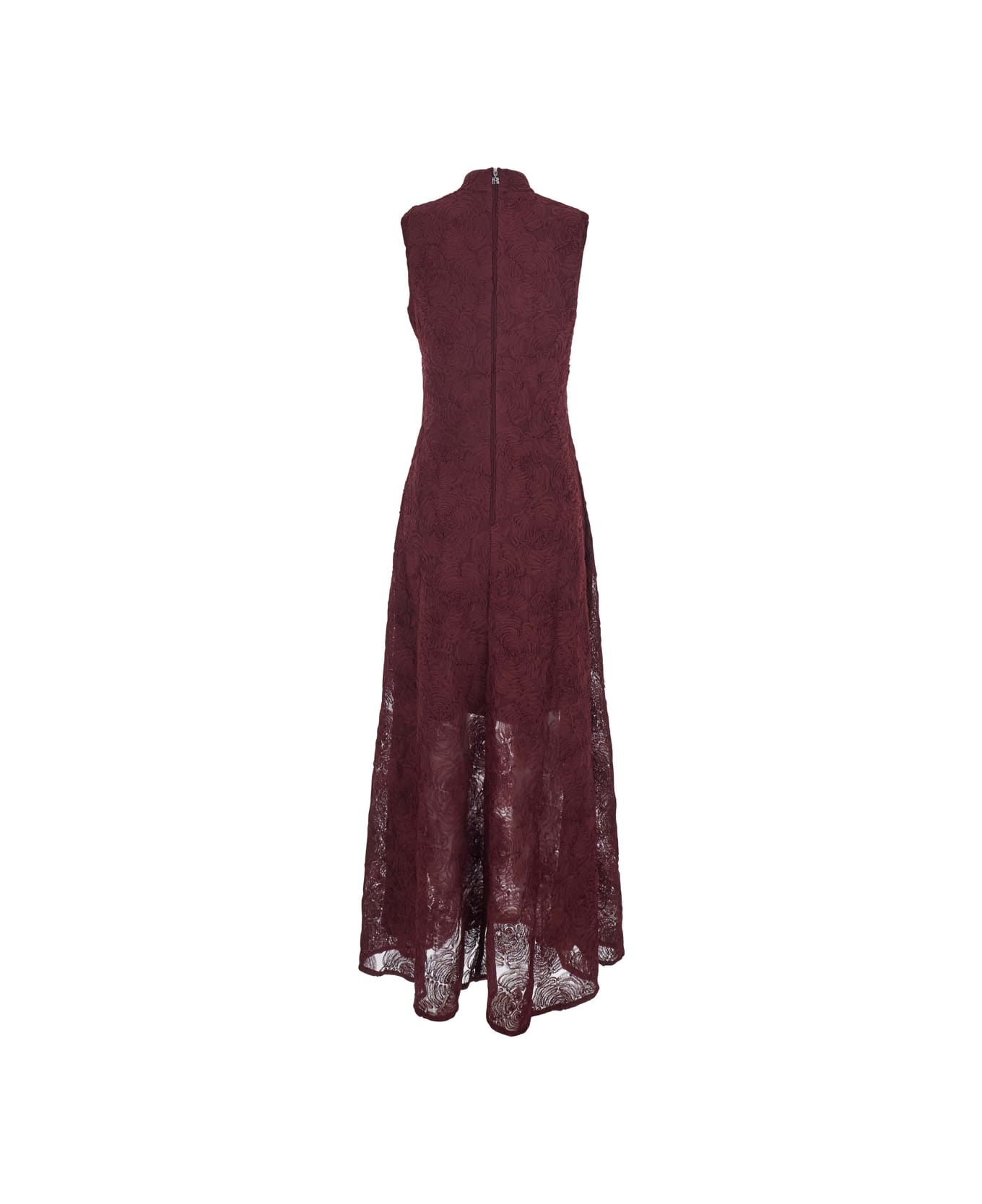 Rotate by Birger Christensen Bordeaux Crewneck Sleeveless Maxi Dress With All-over Floral Embroidery In Tech Fabric Woman - Bordeaux