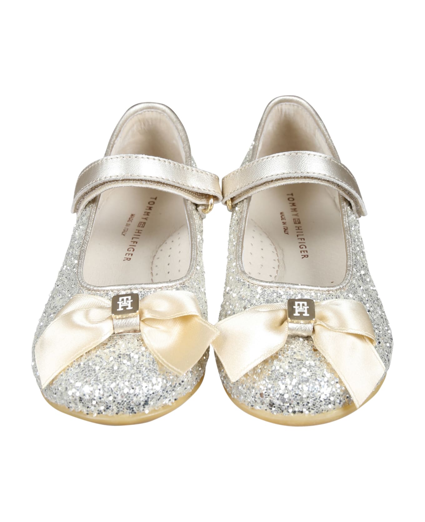 Tommy Hilfiger Gold Ballerines For Girl With Bow And Logo - Gold シューズ