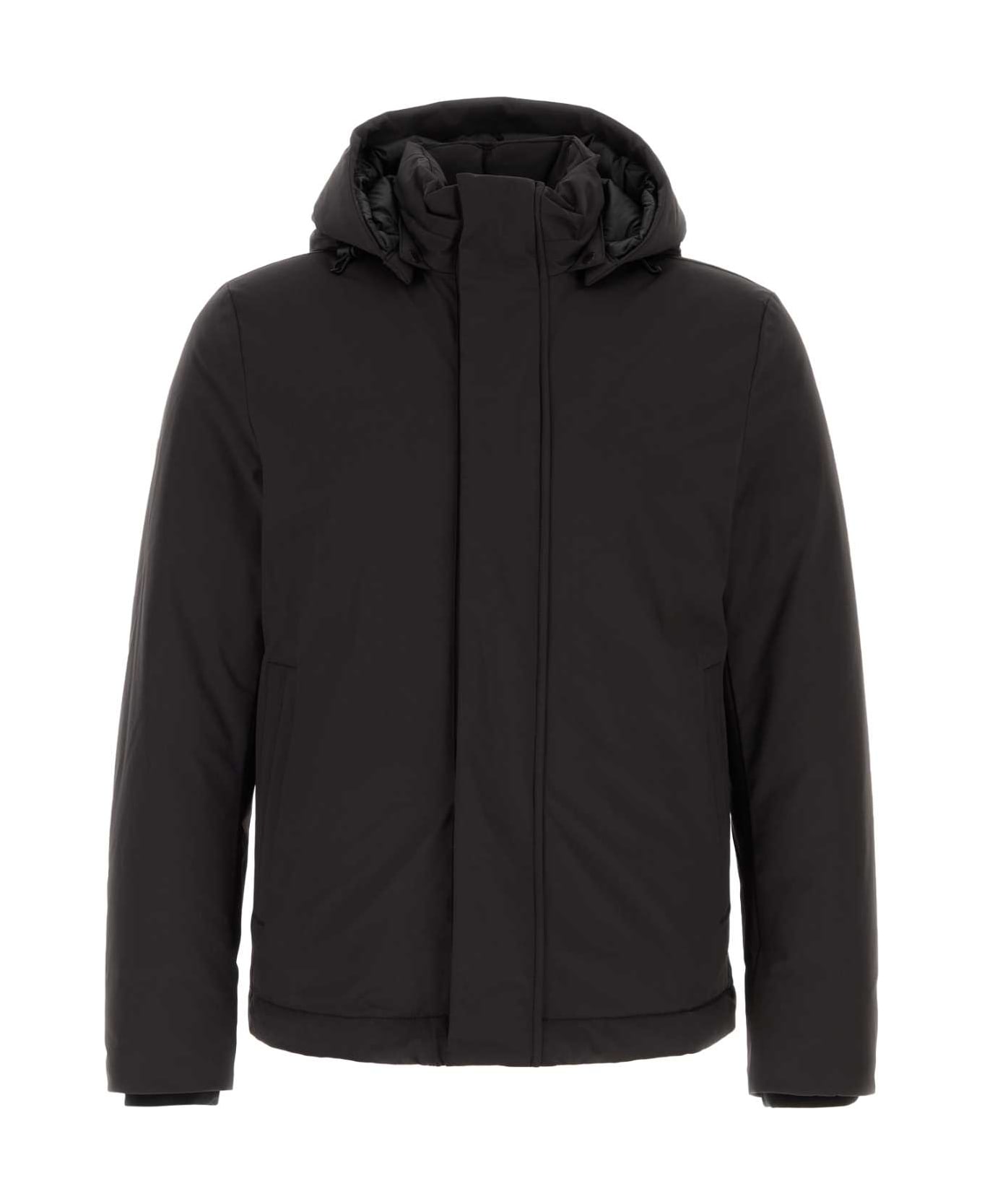 Woolrich Black Stretch Nylon Down Jacket - BLACK