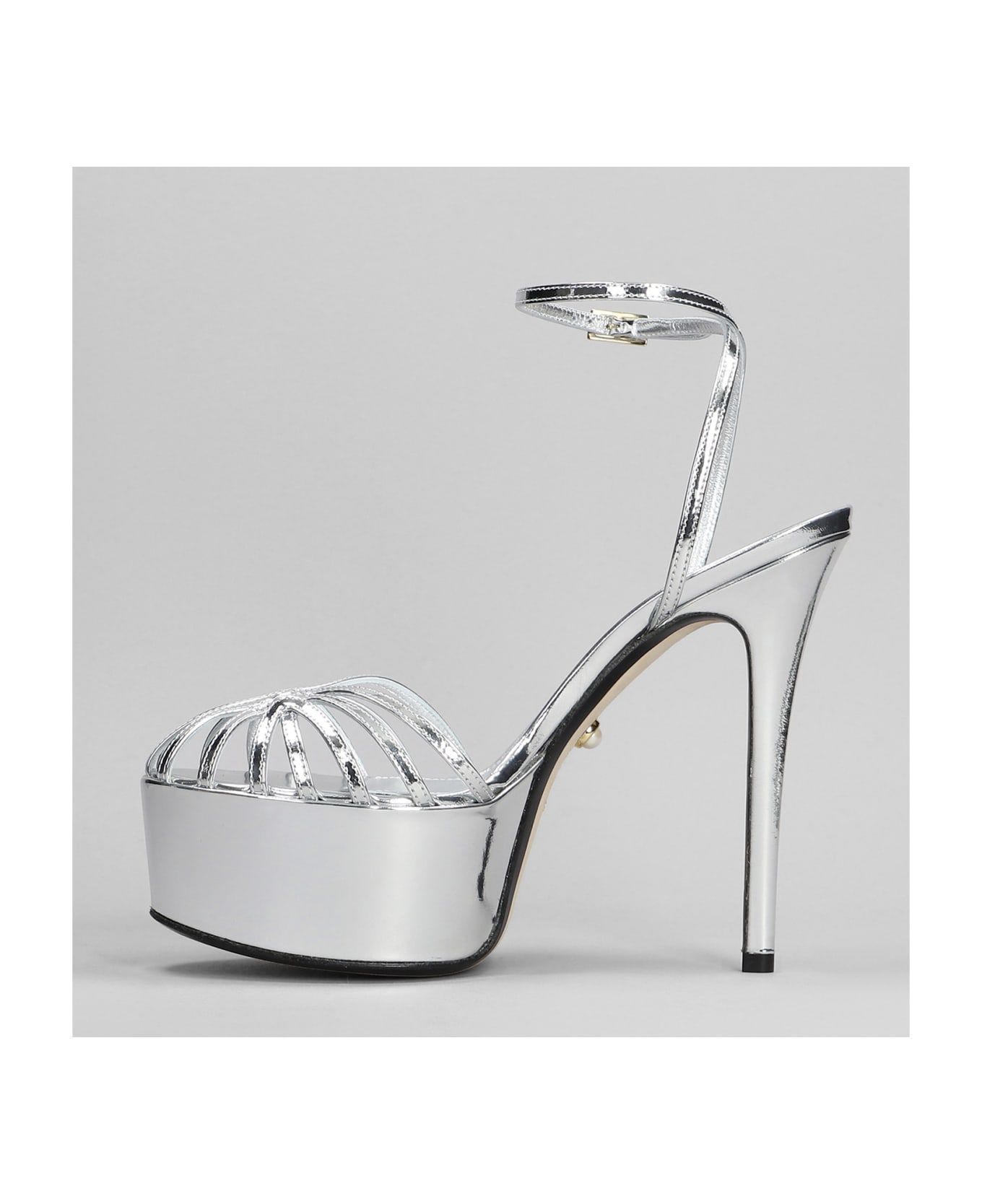 Alevì Clio 90 Sandals In Silver Leather - silver