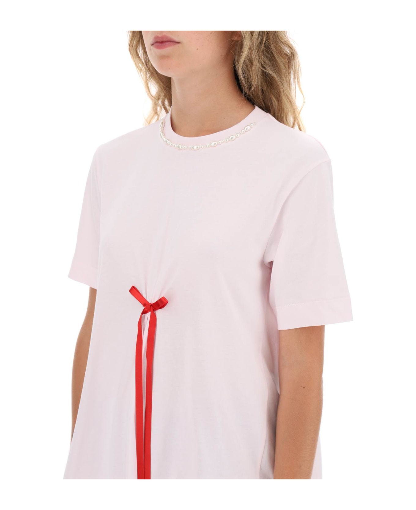 Simone Rocha A-line T-shirt With Bow Detail - PINK RED PEARL (Pink) ポロシャツ