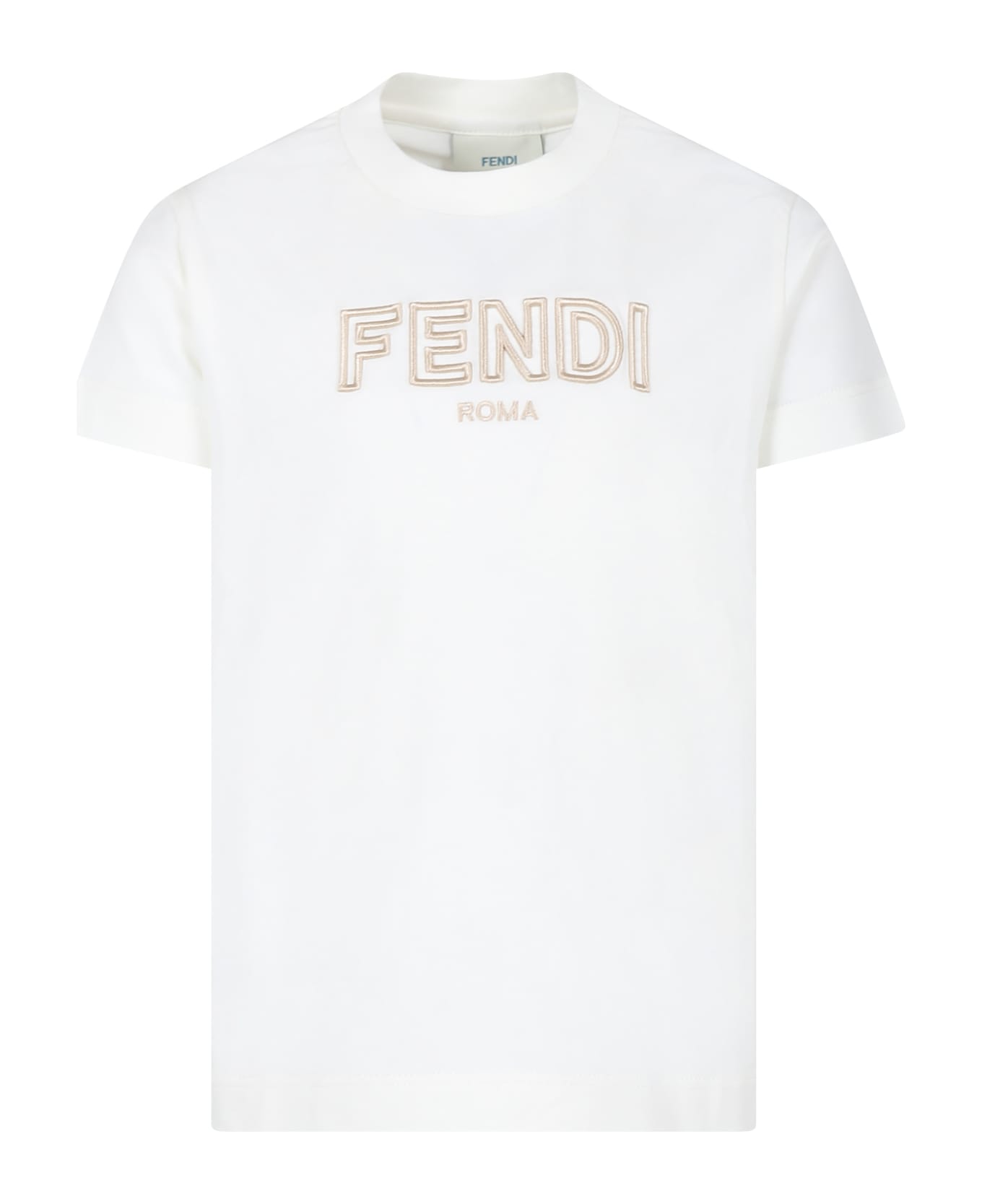 Fendi White T-shirt For Kids With Fendi Logo - White